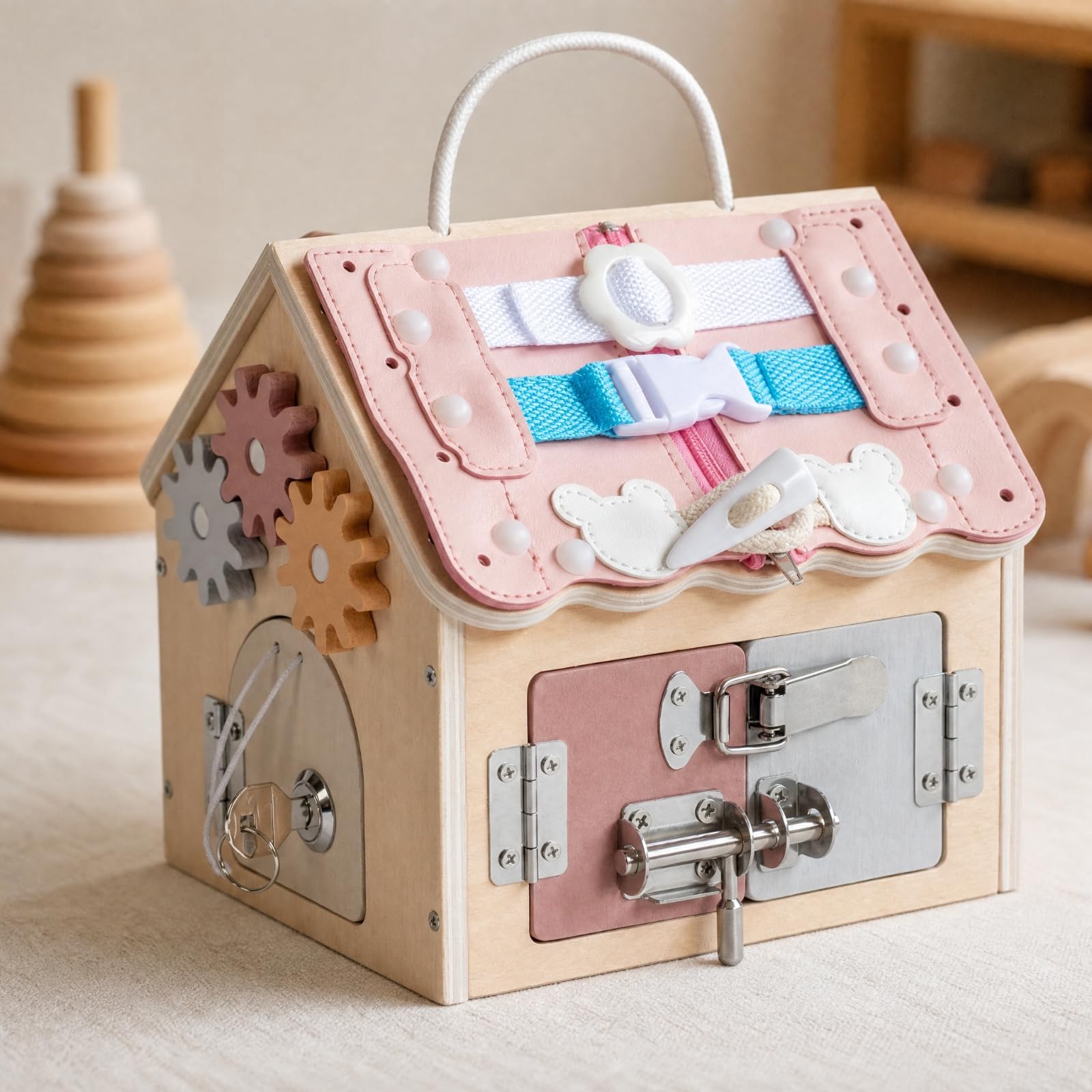 Lernkonzept-Beschäftigungshaus Feinmotorisch Fördernd Aktivitätenhaus aus Fördert Feinmotorik Activity Board für Spielzimmer, Klassenzimmer