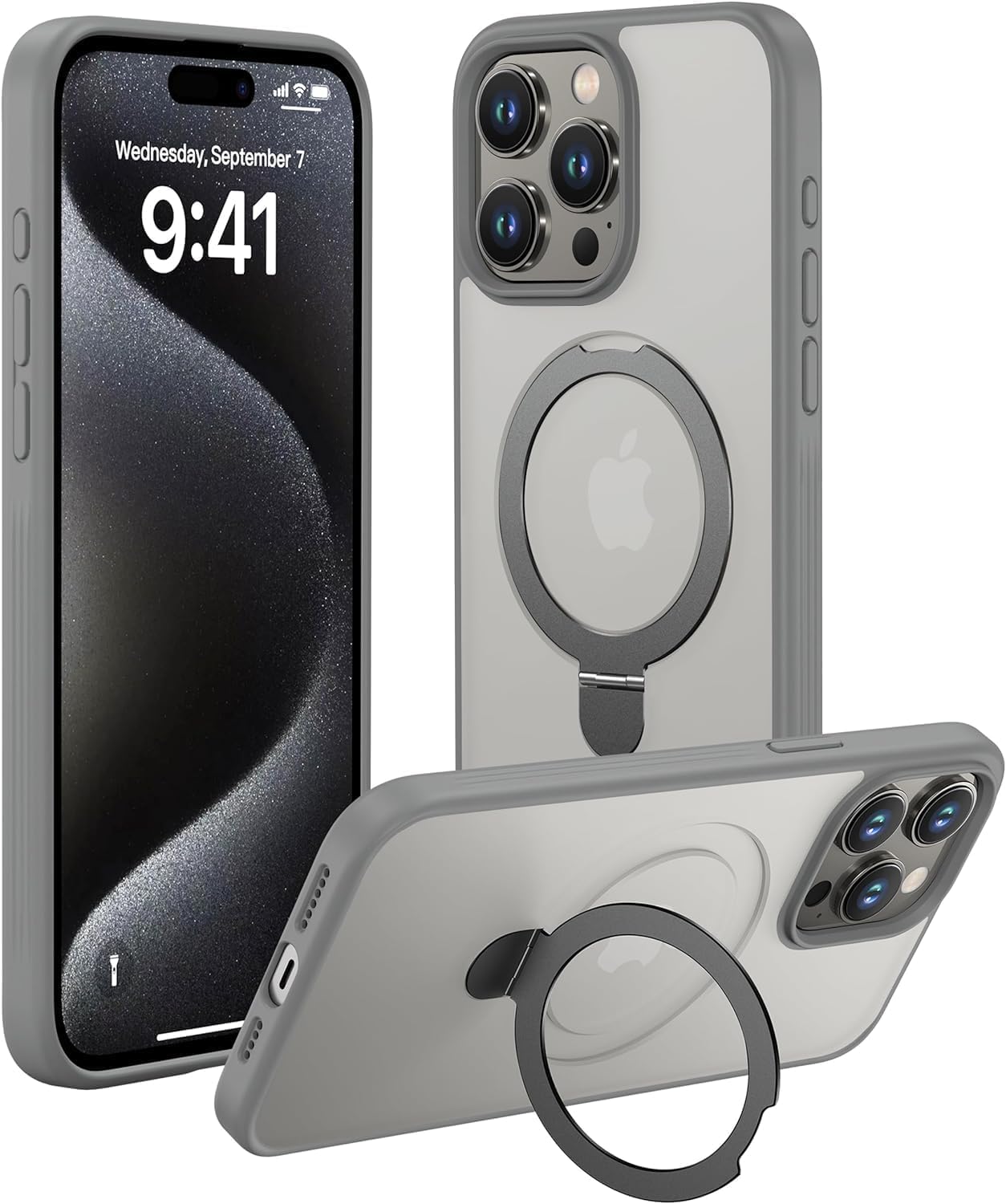 YoYoTechMagnetic Kickstand for iPhone 16 Pro Max Case [Military Grade Drop Tested] [Compatible with MagSafe] Matte Translucent soft edge iPhone 16 Pro Max Kickstand Case–Natural Titanium