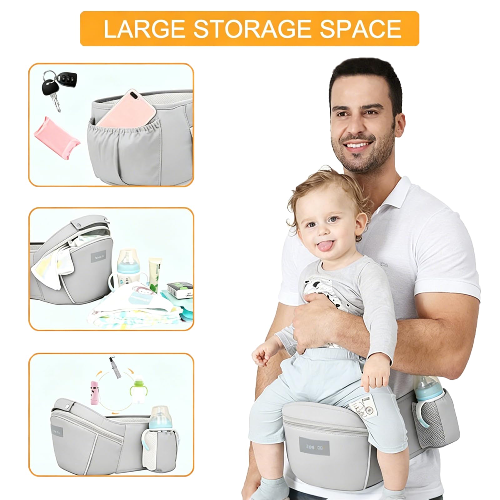 Porte Bébé Ergonomique, Porte-bébé Ventraux Dorsaux,avec Siège à Hanche, Coton Léger et Respirant, Réglable pour les Bébés et les Enfants de 0 à 48 Mois (3,5 à 25 kg)