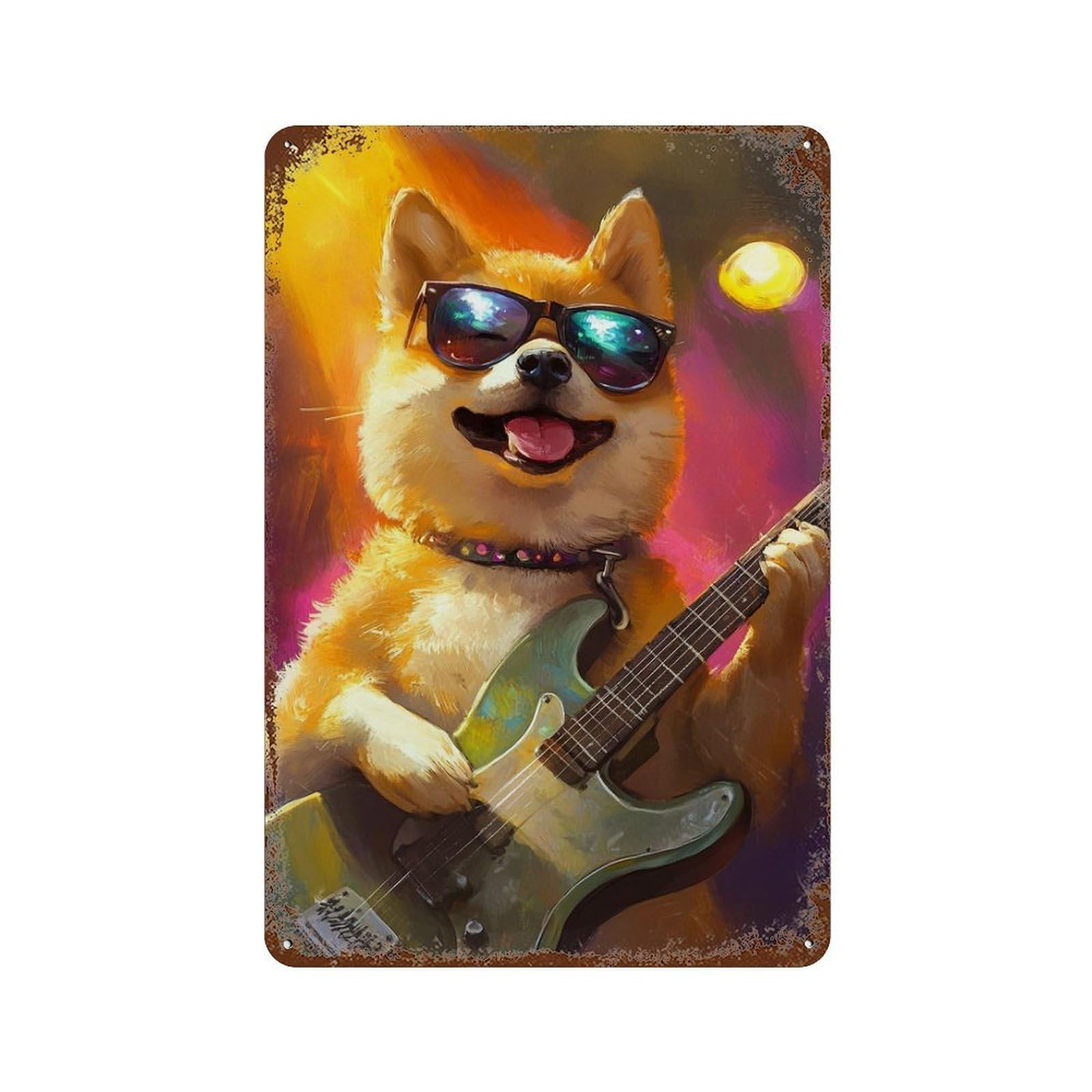 Rock Star Dog Guitarist -2 Decorative Tin Sign 11.8"x7.9", for Bistro, Counter And Cafe Decor, Novelty Wall Decor