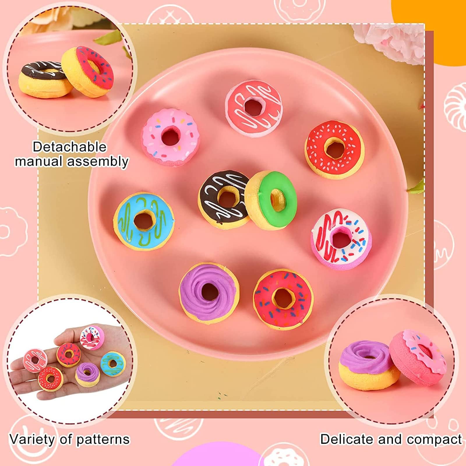 Gommes à Donut Kawaii Enfant 18 Pièces Gomme Souple Créative Effacement Propre Papeterie