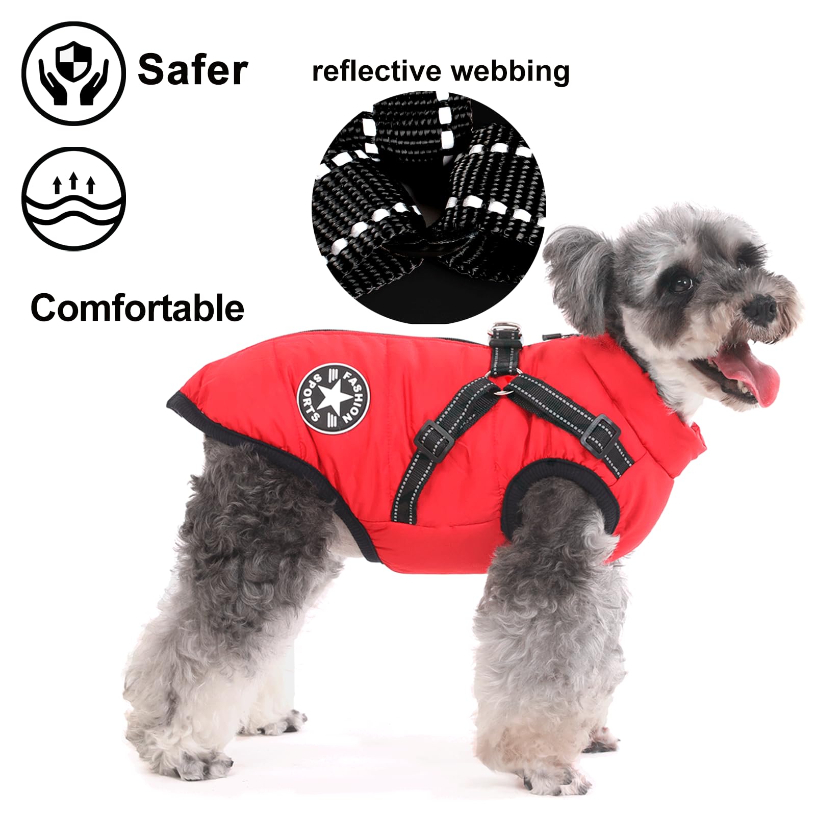 Aywoja Cappotto Cane Invernale, caldo, cappotto per cani con pettorina, impermeabile, lavabile in lavatrice, con strisce riflettenti, resistente anello a D