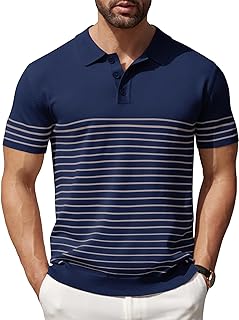 COOFANDY Men's Short Sleeve Polo Shirts Vintage Knitted Shirt Casual Button Down Golf Shirts