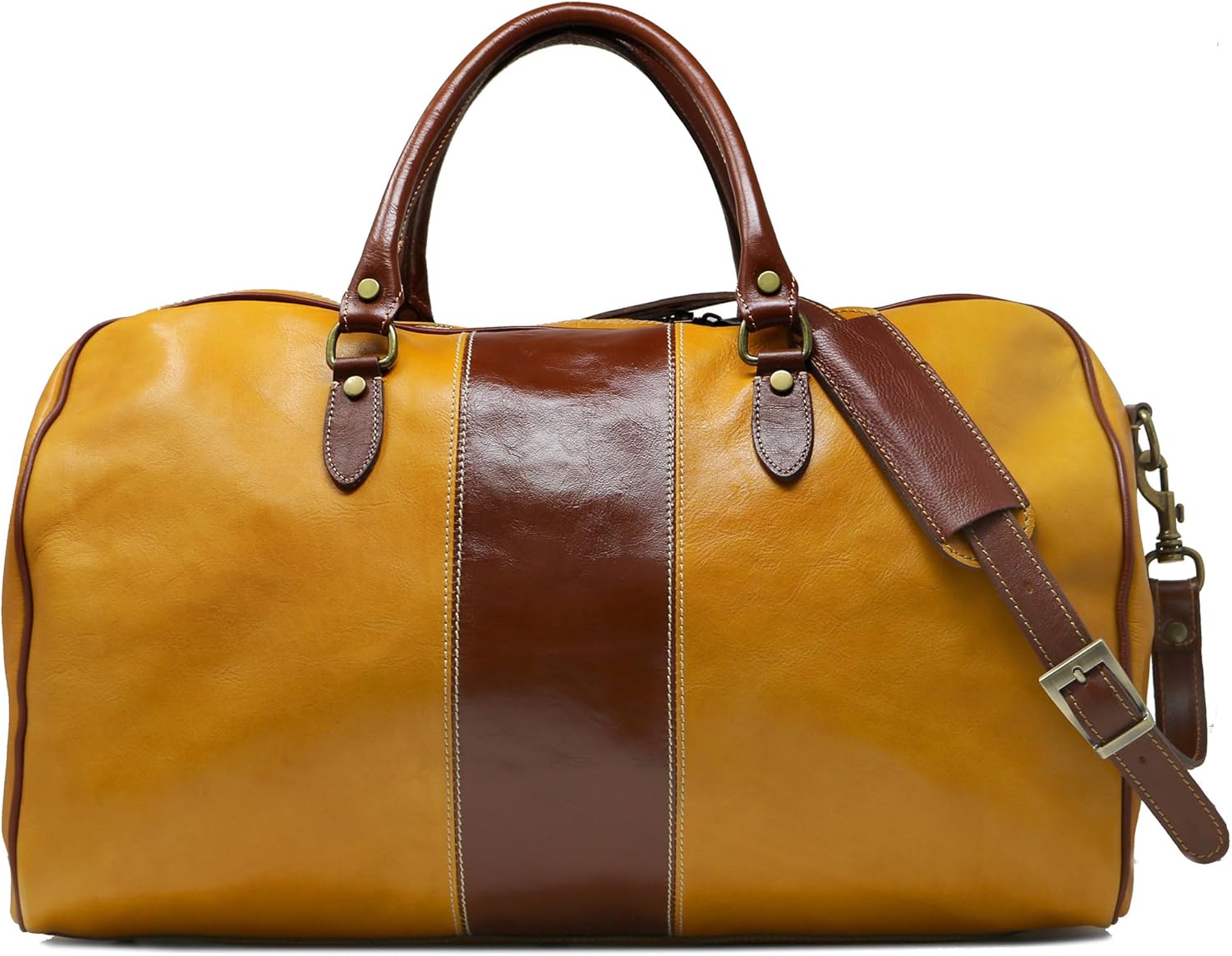 Floto Venezia Duffle Bag in Yellow and Brown Italian Calfskin Leather