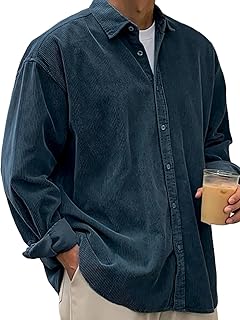 Fall Shirts for Men Casual Corduroy Jacket Button Down Long Sleeve Overshirt Loose Stylish Solid Color Shackets
