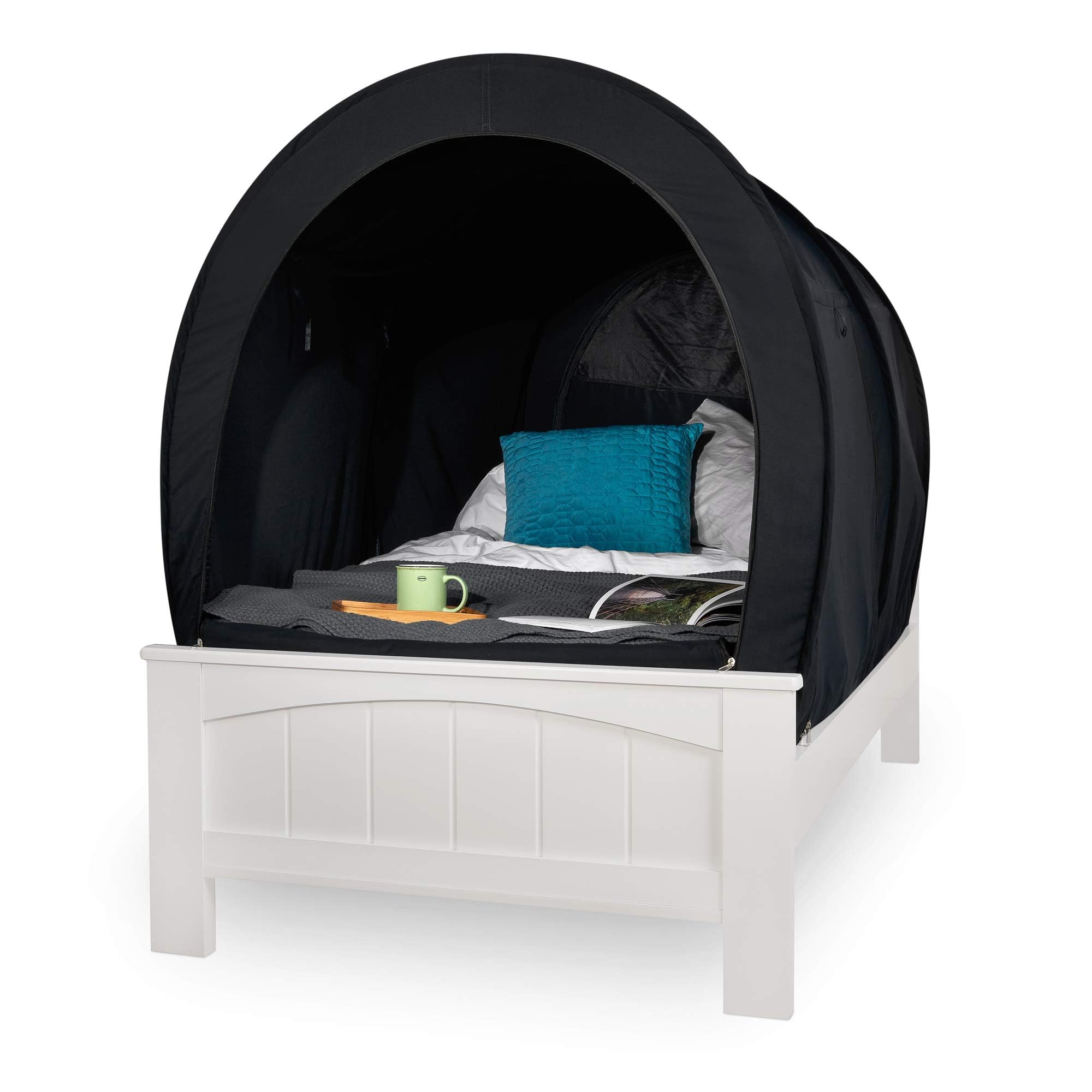 Snuggy Pod - Tenda da letto per la privacy, portatile, per interni, per letto singolo o matrimoniale, in tessuto leggero e traspirante, design pieghevole, facile da montare (oscuramento, singolo)