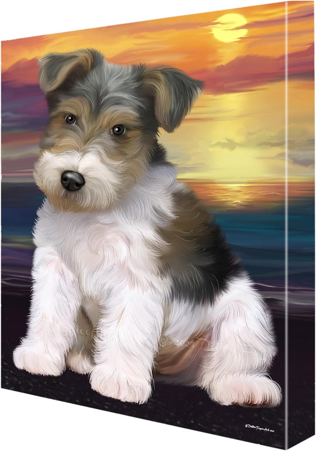 Doggie of the Day Sunset with Wire Fox Terrier Dog Canvas Wall Art - Premium Quality Ready to Hang Room Decor - Flat Rolled 16" x 20"