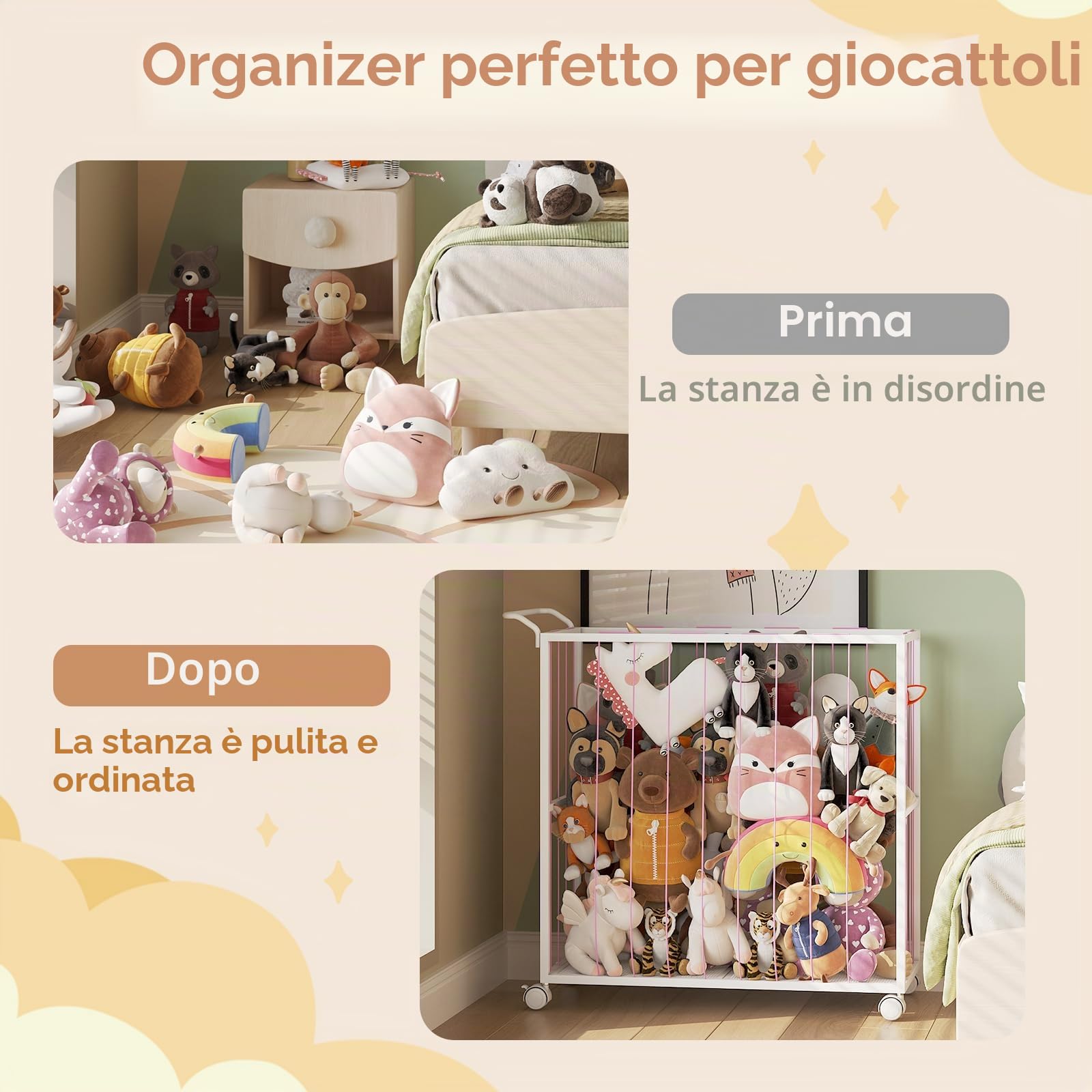 BBLIKE Porta Peluche Giocattolo con Ruote - Zoo Contenitore Giochi Bambini per Orsacchiotti, Scatola Organizer Giochi Bambini, Baule per Animali di Peluche e Palle (Rosa)