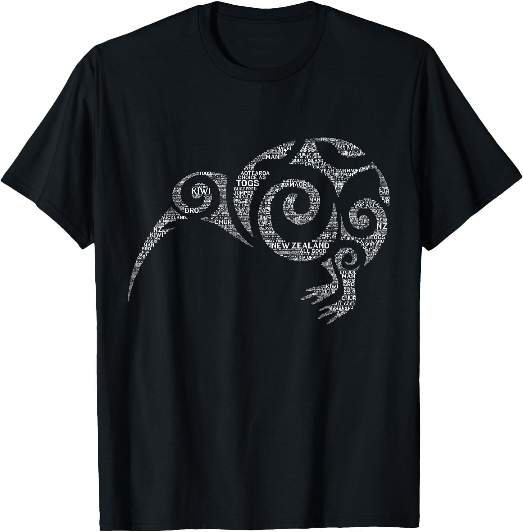 NZ Kiwi Maori Word Art Aotearoa Tribal Bird Icon New Zealand T-Shirt