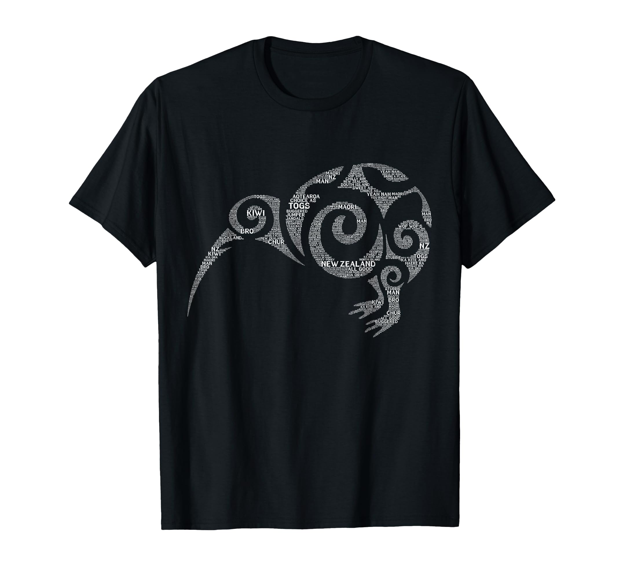 NZ Kiwi Maori Word Art Aotearoa Tribal Bird Icon New Zealand T-Shirt