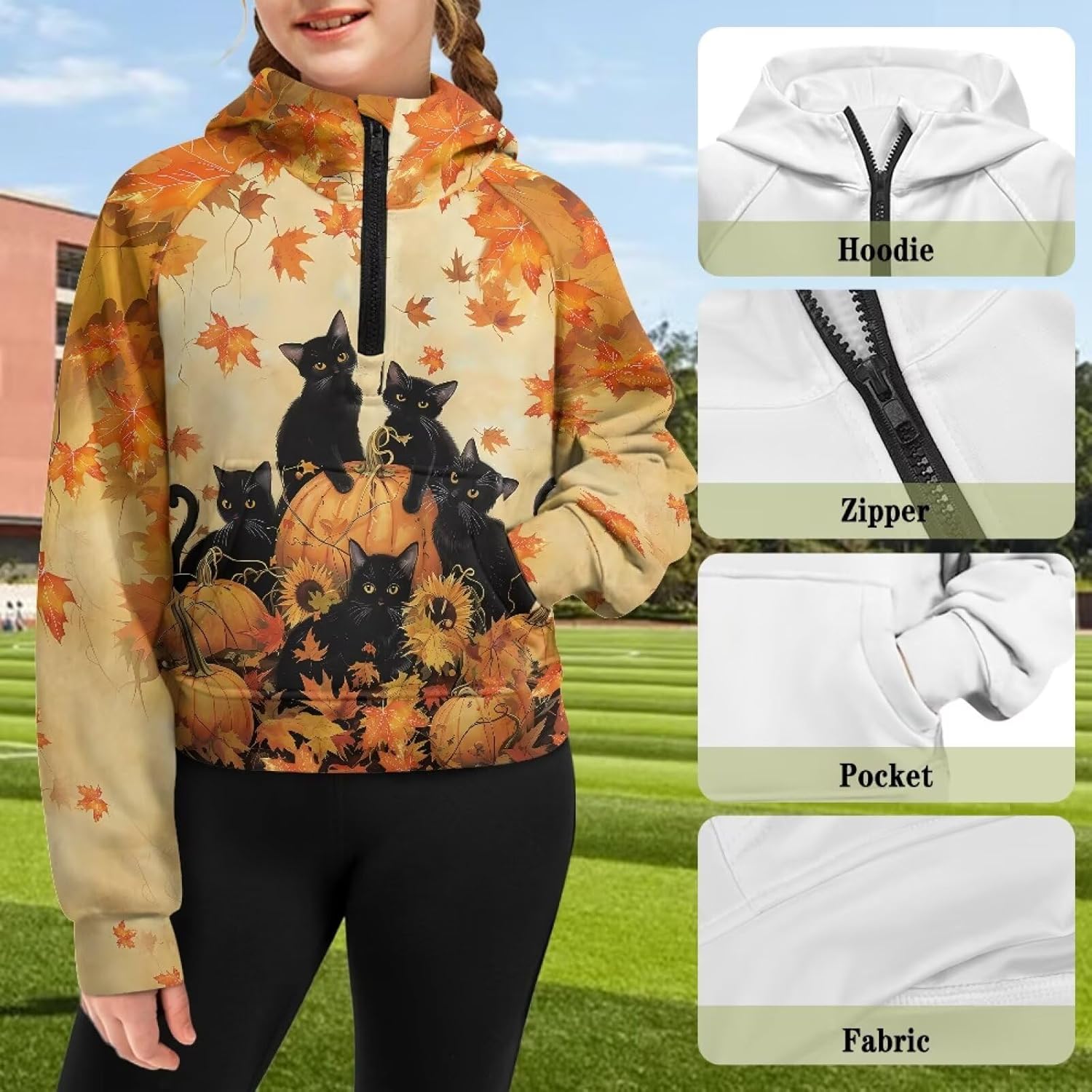 Girl's Oversized Stylish Hoodies Casual Zipper Long Sleeve Sweatshirt Fashion Half Zip Crop Tops for Kids Outfits