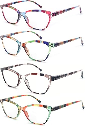 Miniatura 8 de Gafas de lectura para mujer, bloqueo de luz azul, a la moda, diseño de ojo de gato, anti rayos azules, con bisagra de resorte, paquete de 4