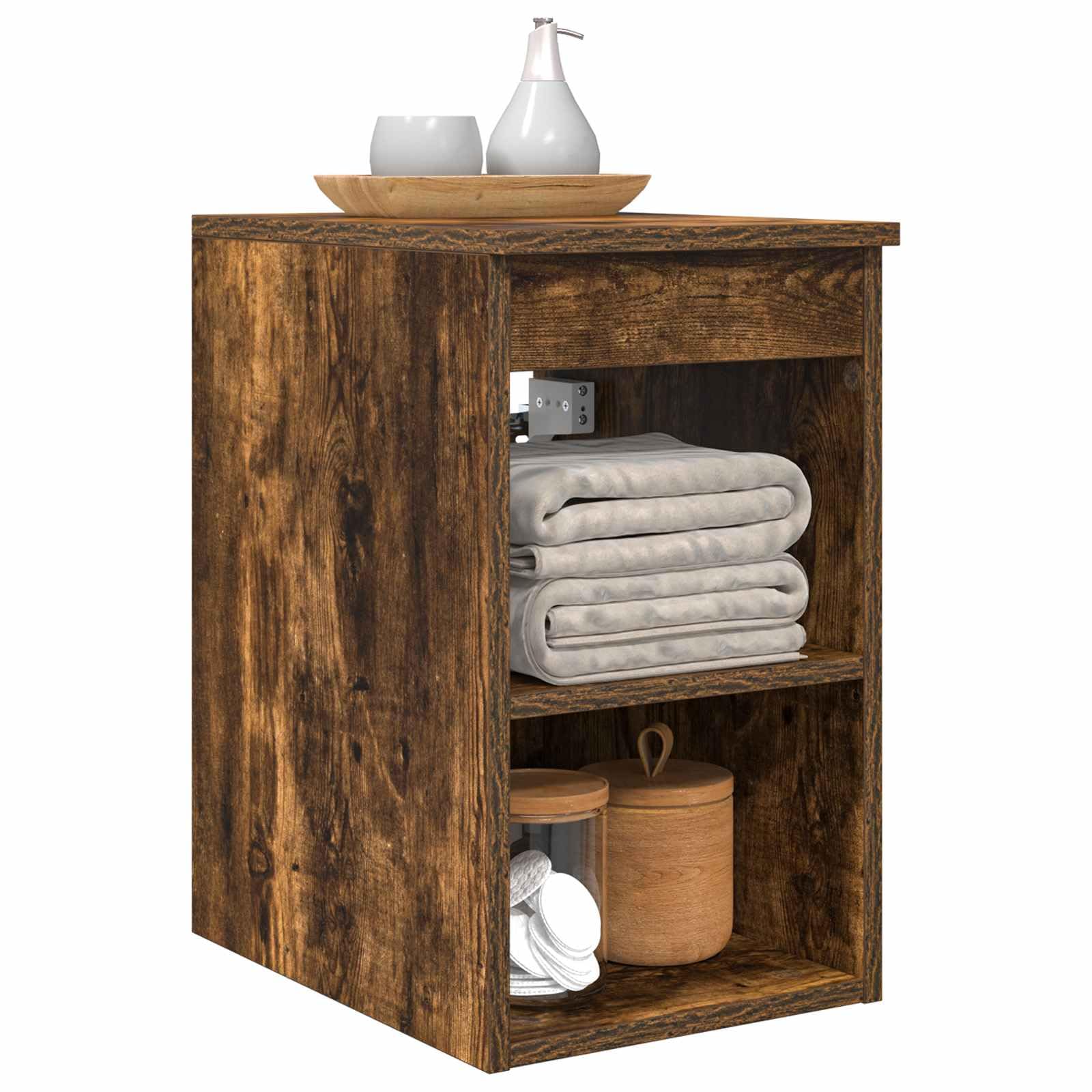 Inzwischen - Armadietto da bagno in legno di rovere affumicato, moderno, con ripiano per riporre oggetti, 30 x 41 x 50 cm, scaffale da bagno compatto