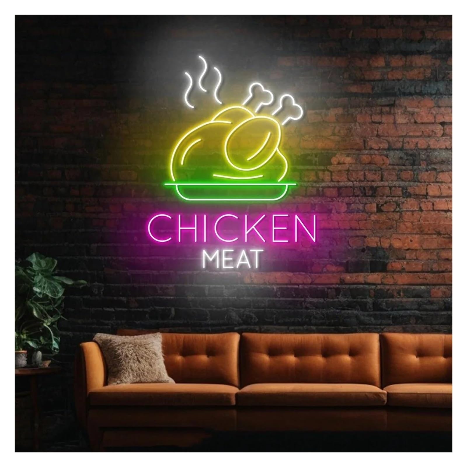 LEMST Signs Lamp Chicken Meat Neon Signs USB Powered, Adjustable Brightness Fried Chicken Neon Lights for Shop Decor Commercial Light(45cmx47cm)