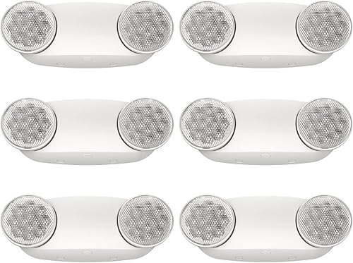 Spectsun - Paquete de 6 luces de emergencia, luces de emergencia para negocios, luces de emergencia LED con batería de respaldo, 2 cabezales de ojo