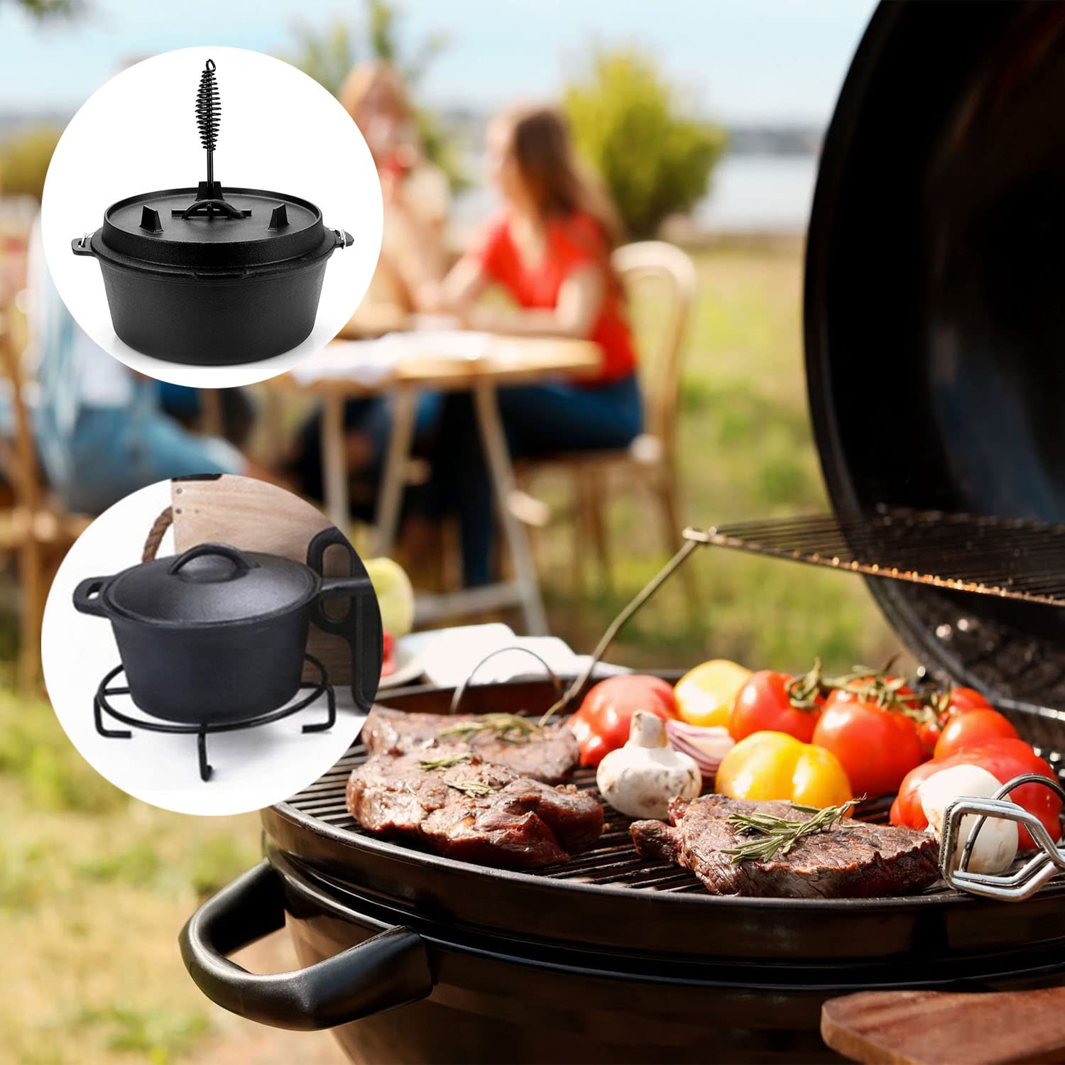 LOGOS Dutch Oven Lid Lifter With Wood Grip - Heat Resistant Tool For Camping Cooking