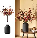 BLOSMON Faux fleurs en vase pour pièces centrales: Vase en métal avec 12 Tiges de fleurs artificielles kiku Eucalyptuses Home Table Decor - White Faux Pom Poms Arrangements floraux pour le salon