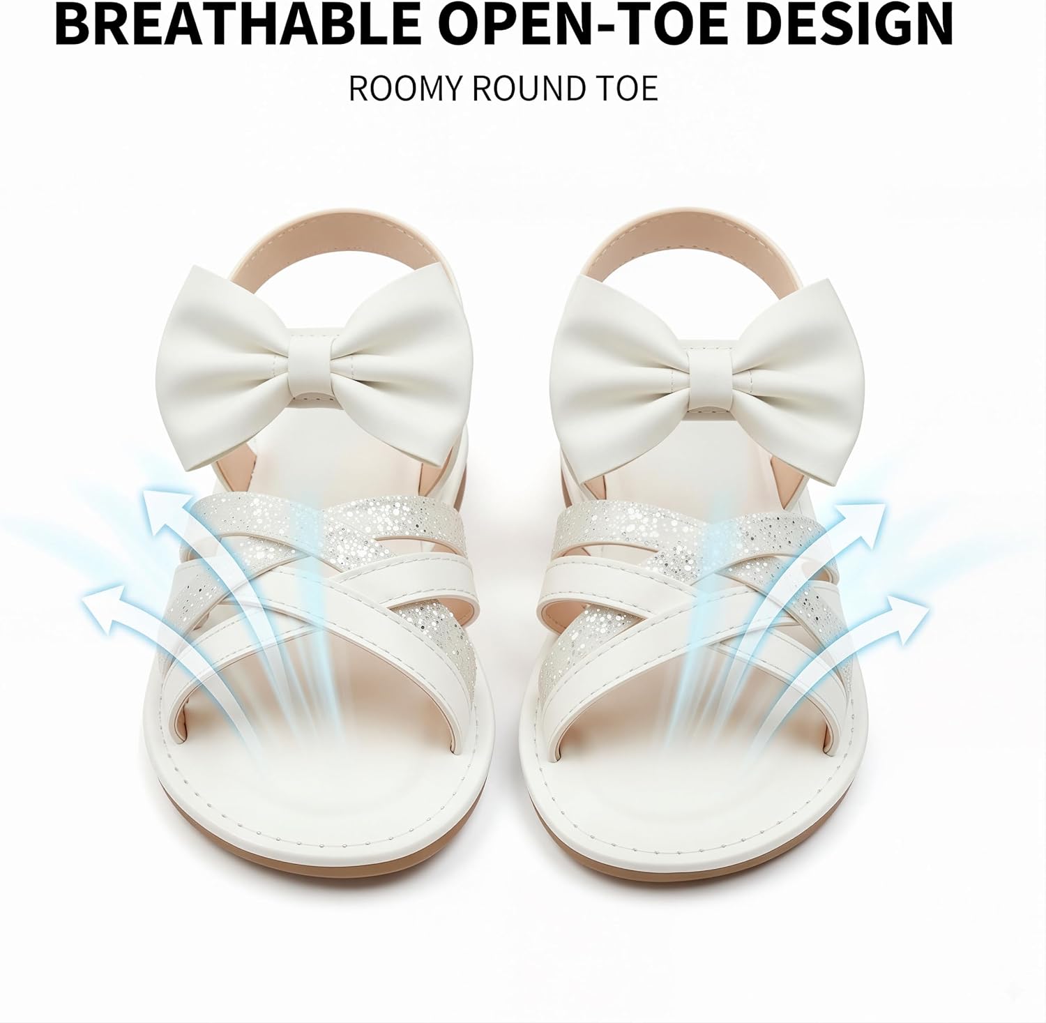 Girls Sandals Glitter Crisscross Strappy Open Toe with Bow Summer Dress Sandals