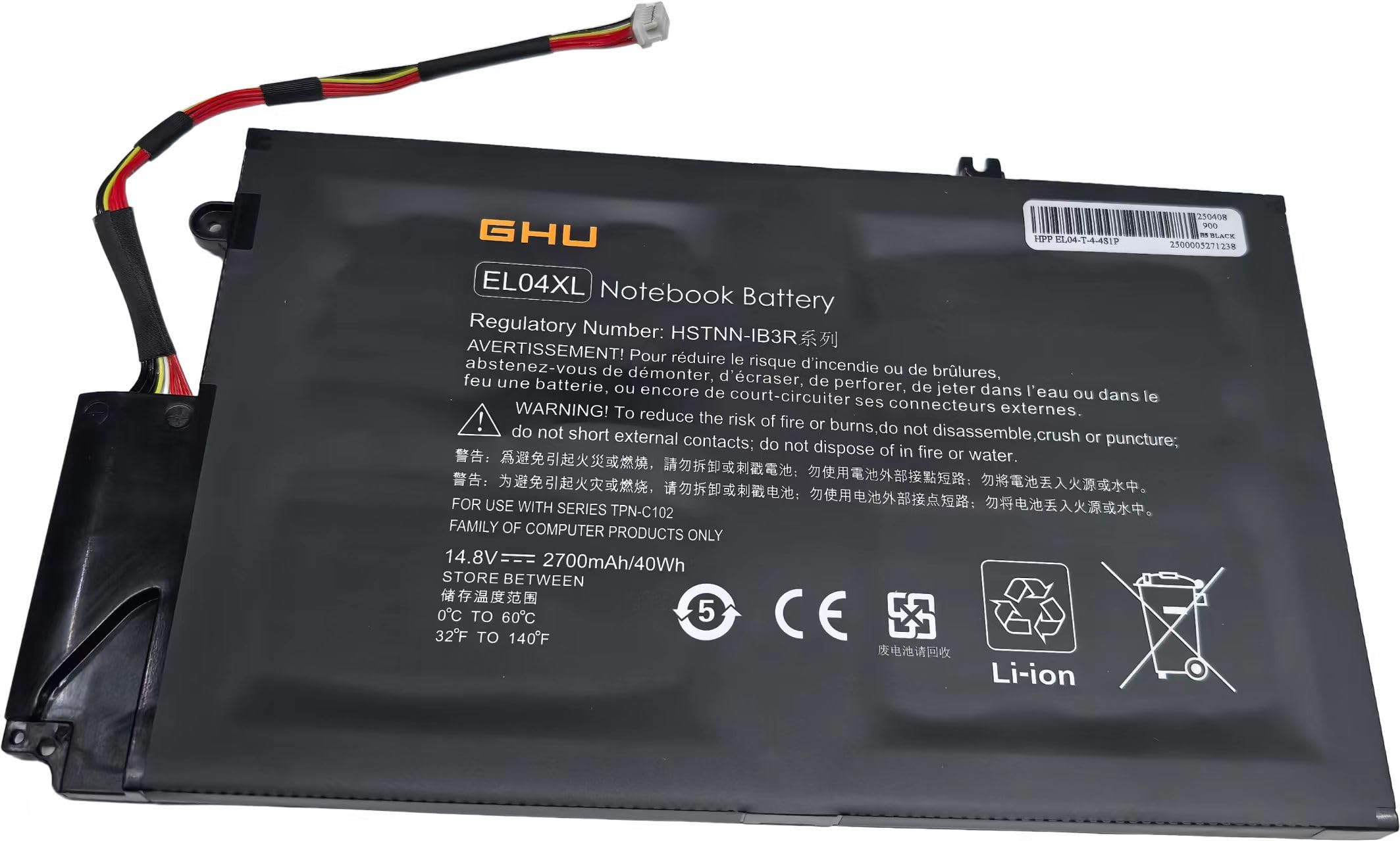 GHU New Battery EL04XL EL04 Compatible with HP Envy TouchSmart 4 Series Fit 681879-1C1 681879-171 681879-541 681949-001 HSTNN-IB3R HSTNN-UB3R TPN-C102 14.8V 2700 mAh 40 WH