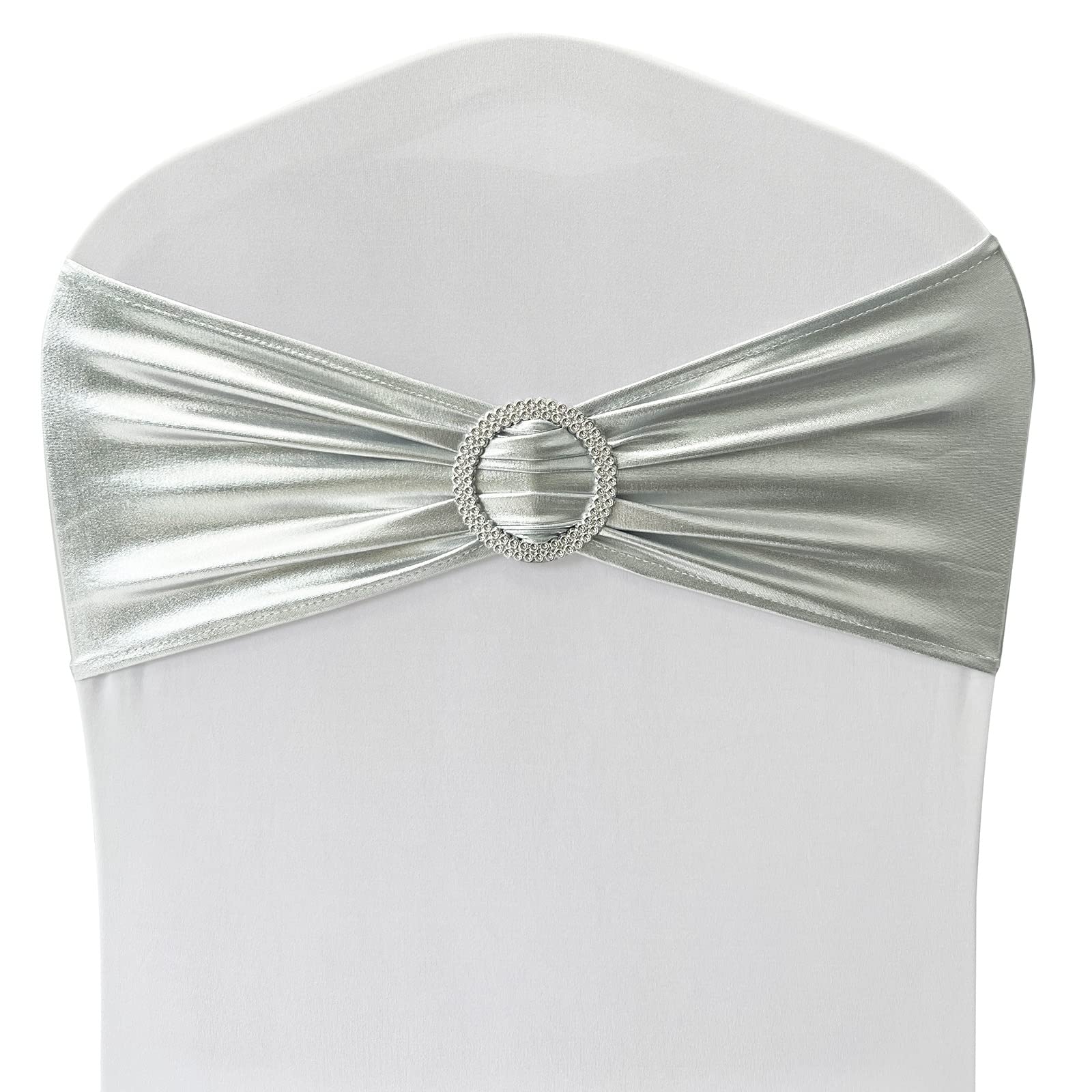 Spandex Chair Sashes Bands, Metallic Silver, 30PCS