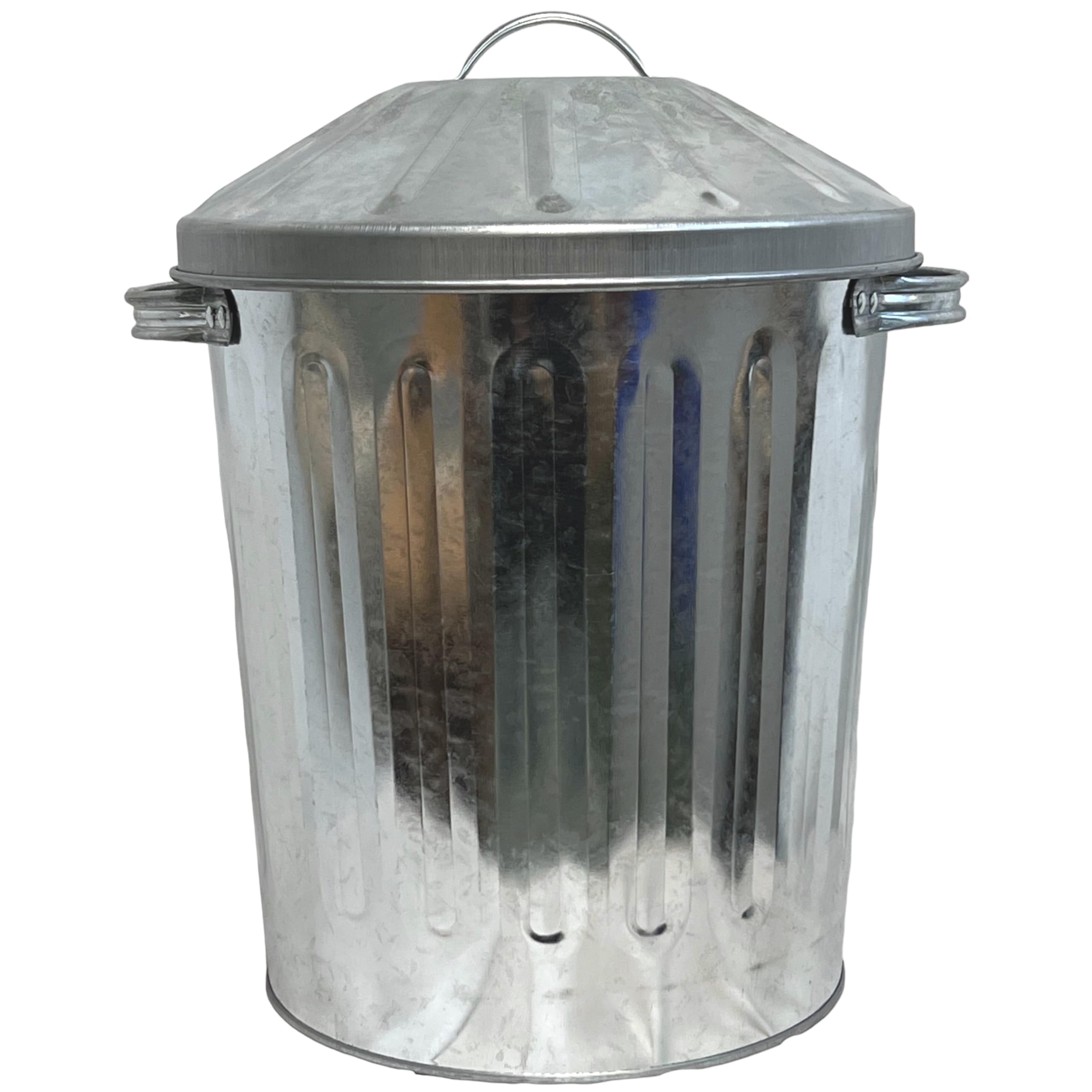 EasyShopping Small Medium Large 15L 60L 90L Litre Metal Galvanised Home Garden Bin Leaves Paper Wood Rubbish Dustbin Made In U. K. (Small 15L Silver Bin)