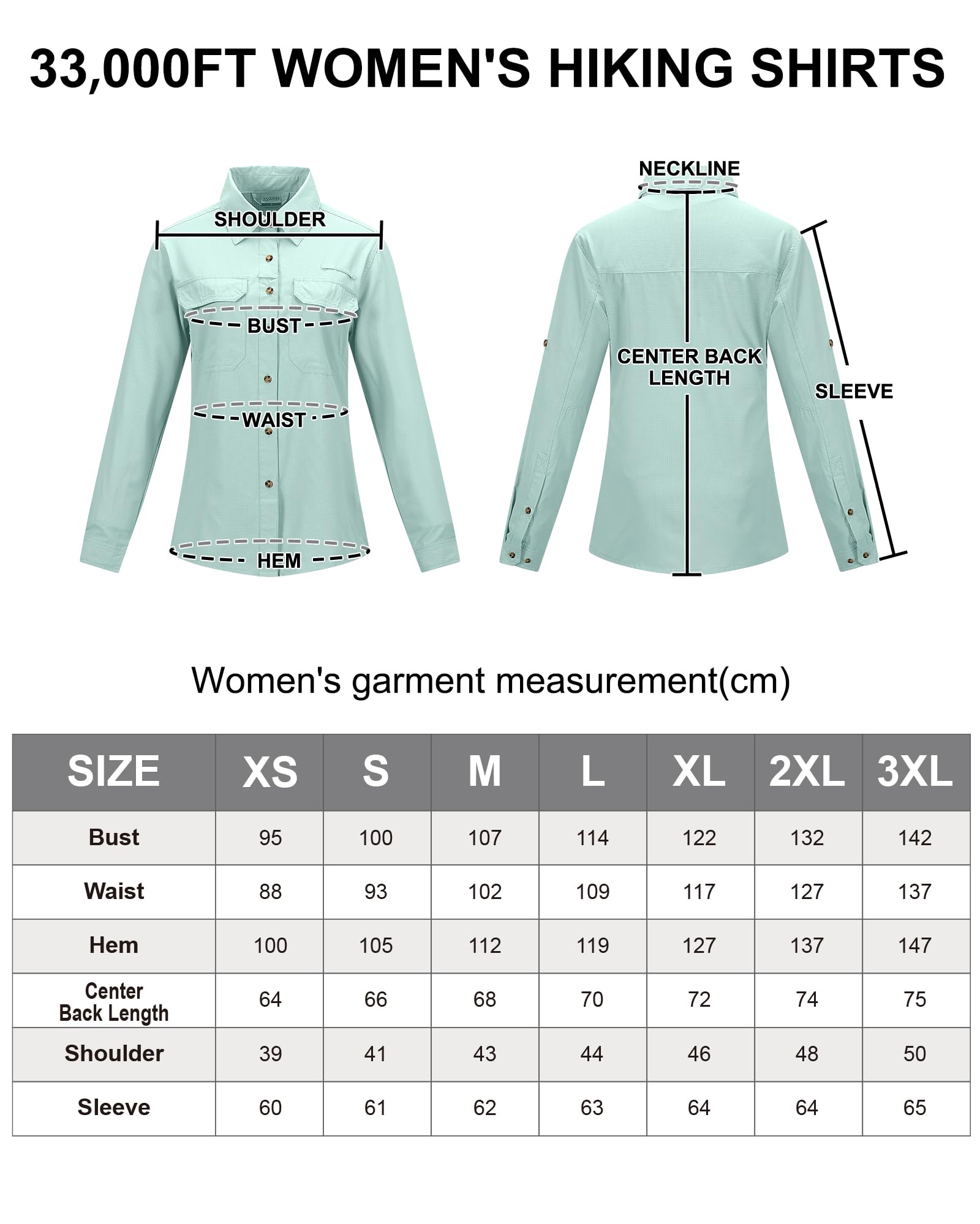 Camisa de mujer de 33,000 pies, protección UV UPF50+, secado rápido, manga larga, para pesca, safari, viajes, golf, verde claro, M