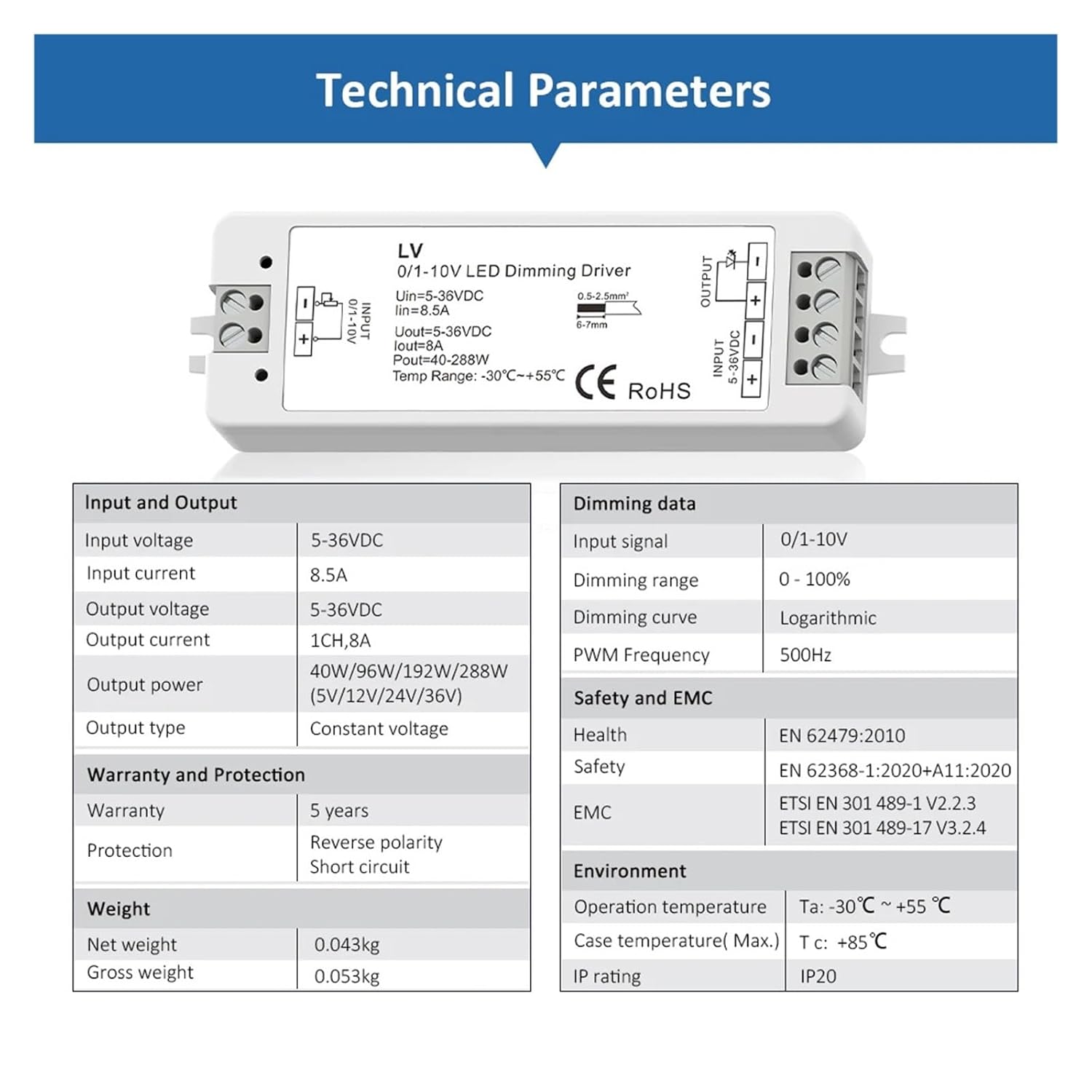 Dimmer 1-10v Low Voltage dimming Driver 0-10V dimmer with Remote Control T18 Wall Panel dimmable Touch dimmer(T18-B Only)