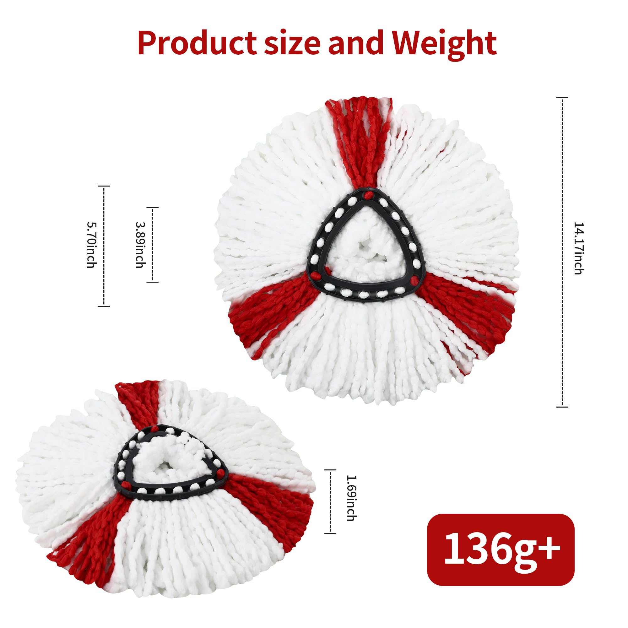 4 Têtes De Rechange Microfibre Pour Serpillière Vileda Turbo - Blanche Et Rouge, Haute Absorption - Lavable Serpillère Vileda