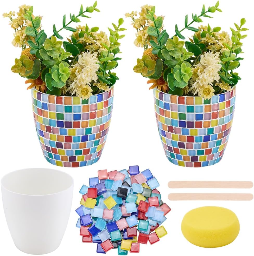 WEBEEDY 2 Sets DIY Vase Mosaic Kit Small Flower Vases Making Kit for Adults Beginners DIY Colorful Glass Mosaic Tile Set Make Your Own Vase Set for Indoor Outdoor Plant Handmade Art Craft Gifts