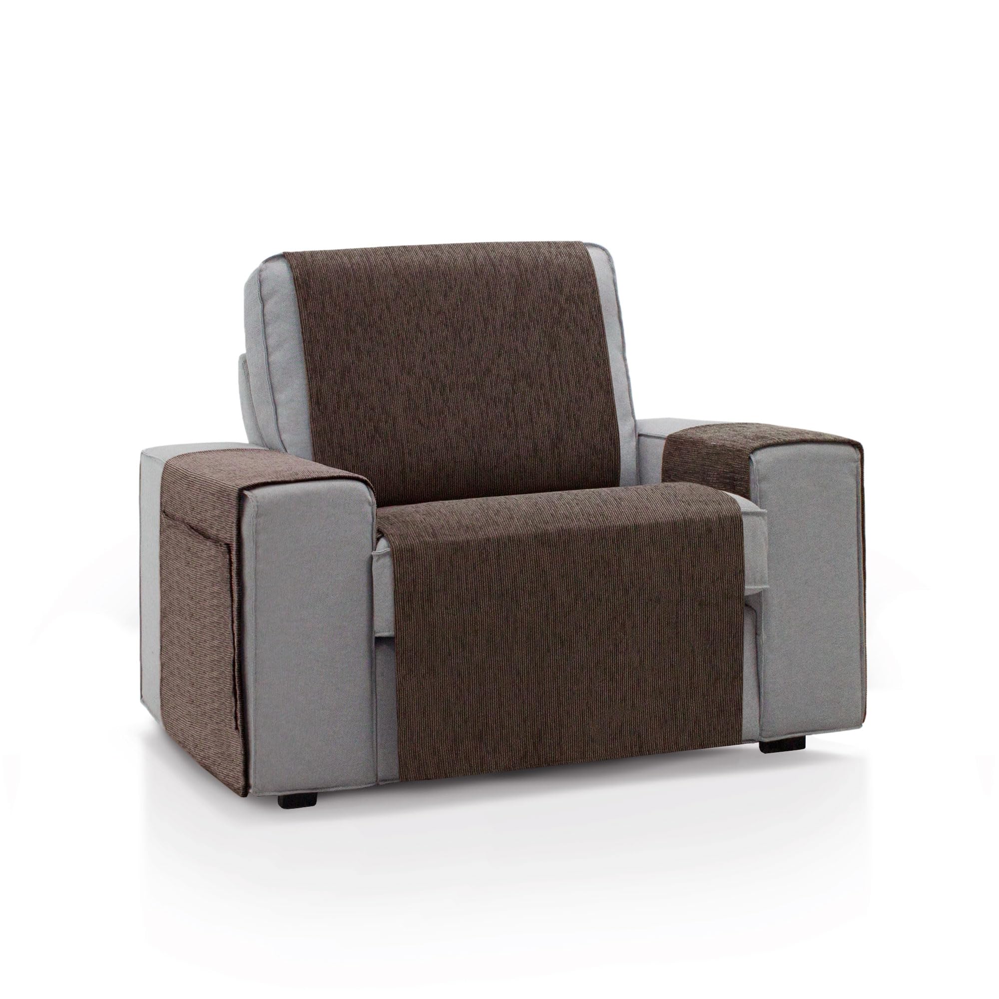 Housse de canapé 1 place 55 x 220 cm marron protège-fauteuil lavable toucher doux fait en Espagne