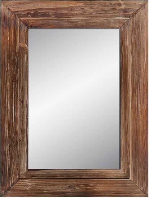 Barnyard Designs 61cm x 81.5cm Decorative Torched Wood Frame Wall Mirror, Large Rustic Farmhouse Mirror Decor, Vertical or Horizontal Hanging, For Bathroom Vanity, Living Room or Bedroom, Brown