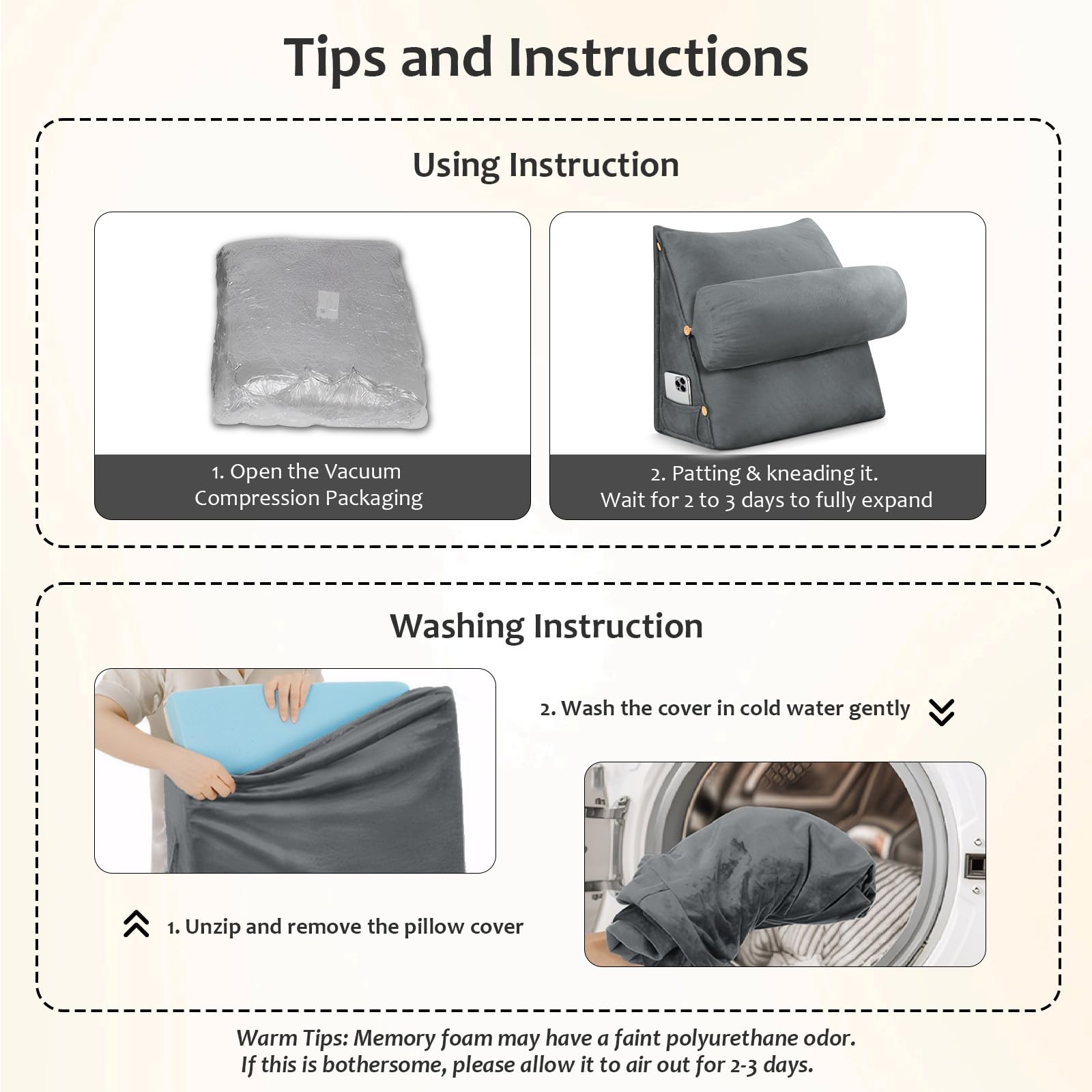Cojín de apoyo para sofá, almohada de lectura ajustable 3 en 1 para sentarse en la cama para adultos, almohadas triangulares con rollo de cuello desmontable y funda lavable extraíble