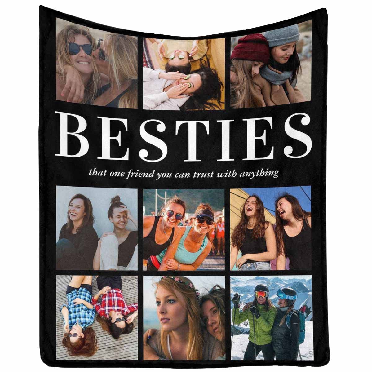 Custom Best Friend Blanket for Women Gifts for Besties, Personalized Friendship Blankets with Photo Collage for Besties BFF Sister Friends Birthday Christmas