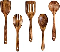 Vista 1 de Cucharas de madera para cocinar, utensilios de madera para cocinar, juego de utensilios de cocina de madera de teca natural, agarre cómodo
