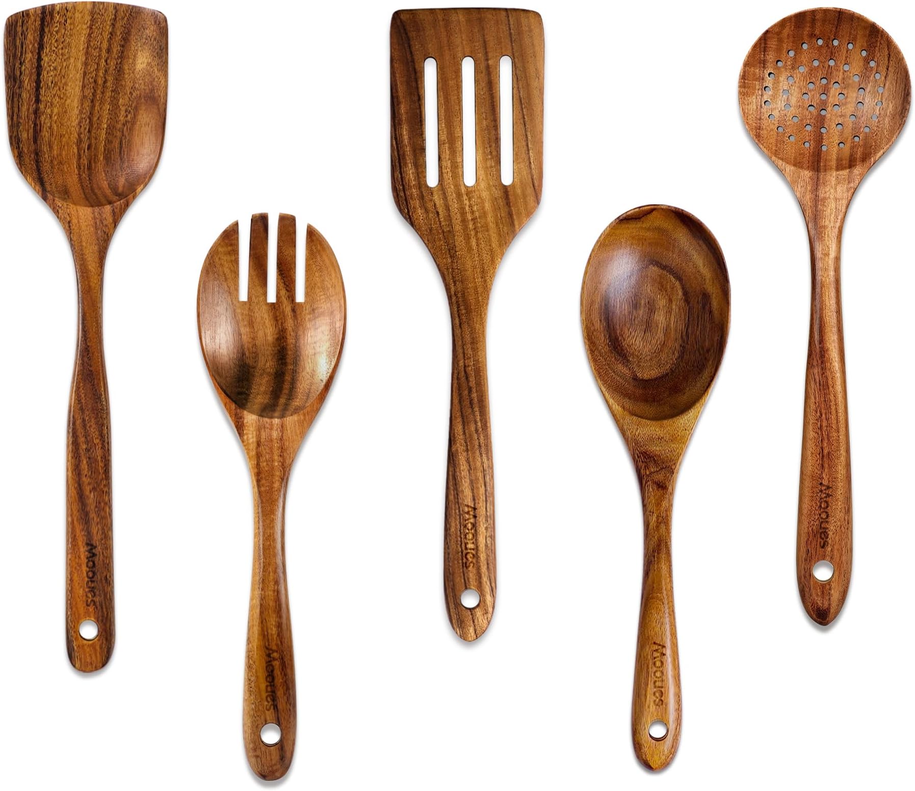 Wooden Spoons for Cooking, Wooden Utensils for Cooking Natural Teak Wooden Kitchen Utensils Set Comfort Grip(5 PCS SET)