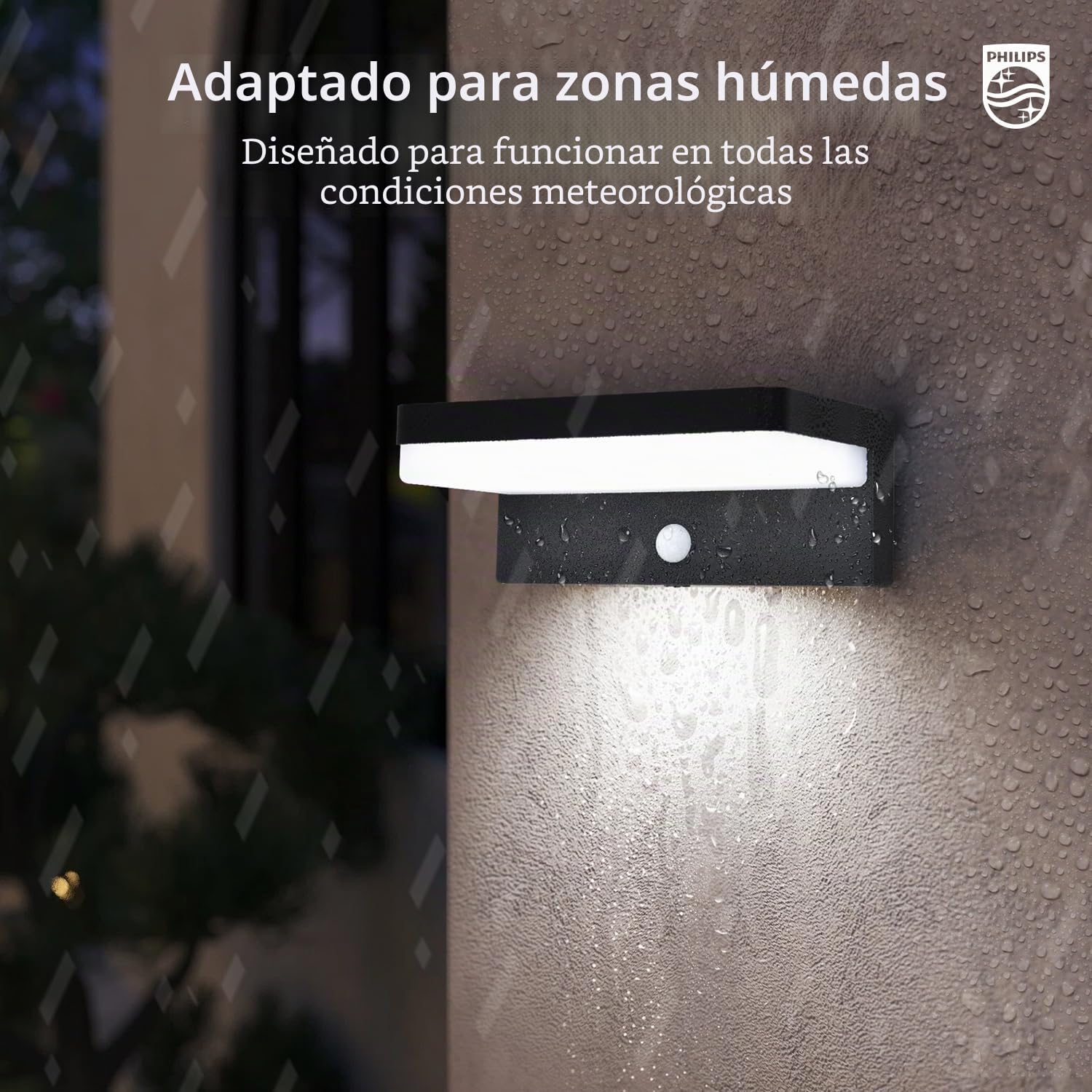 Philips Lámpara solar exterior con sensor de movimiento, 3 modos de iluminación, 5000 K, IP54, impermeable, luz LED solar para garaje, patio, porche