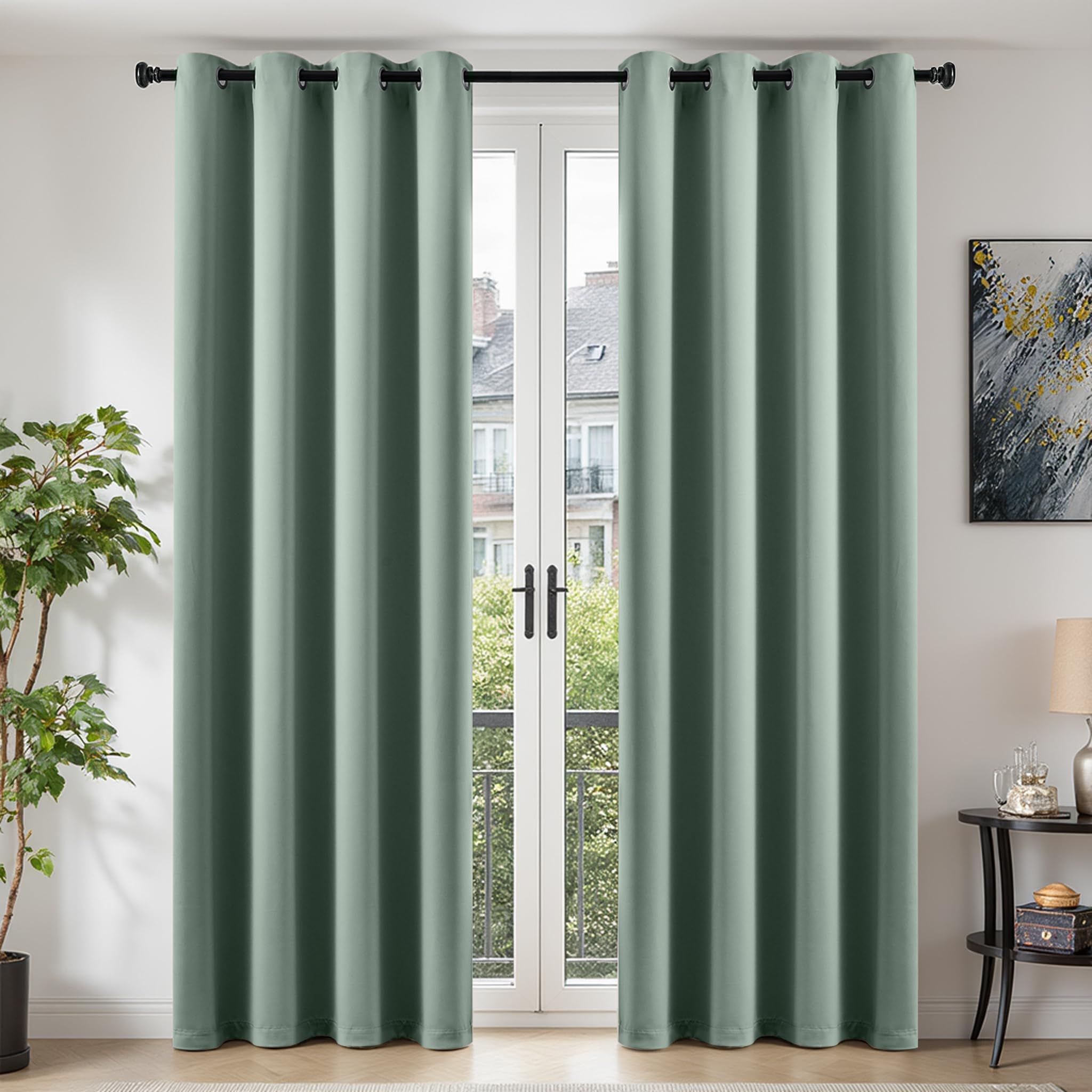 TOPICK Thermal Blackout Curtains for Nursery Bedroom W46 x L90 Inch Drop, Soft Long Eyelet Soundproof Curtain 2 Panels for Living Room, Room Darkening Curtains & Drapes for Sliding Door, Sage Green