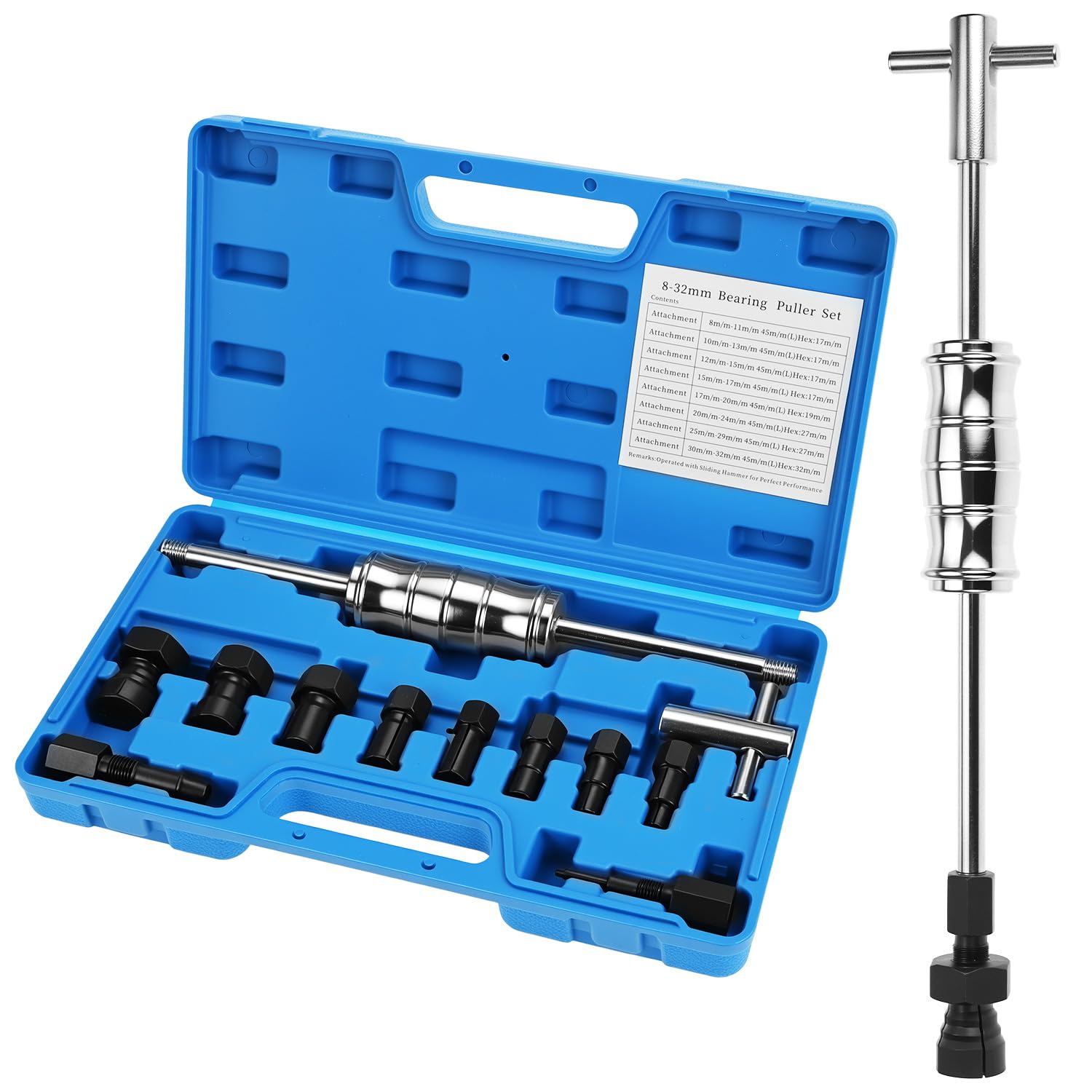 QWORK® 12 Piezas Extractor rodamientos Interiores de Agujero Ciego, con Martillo Deslizante y Pinzas Extensibles para rodamientos de Rueda, 8-32 mm