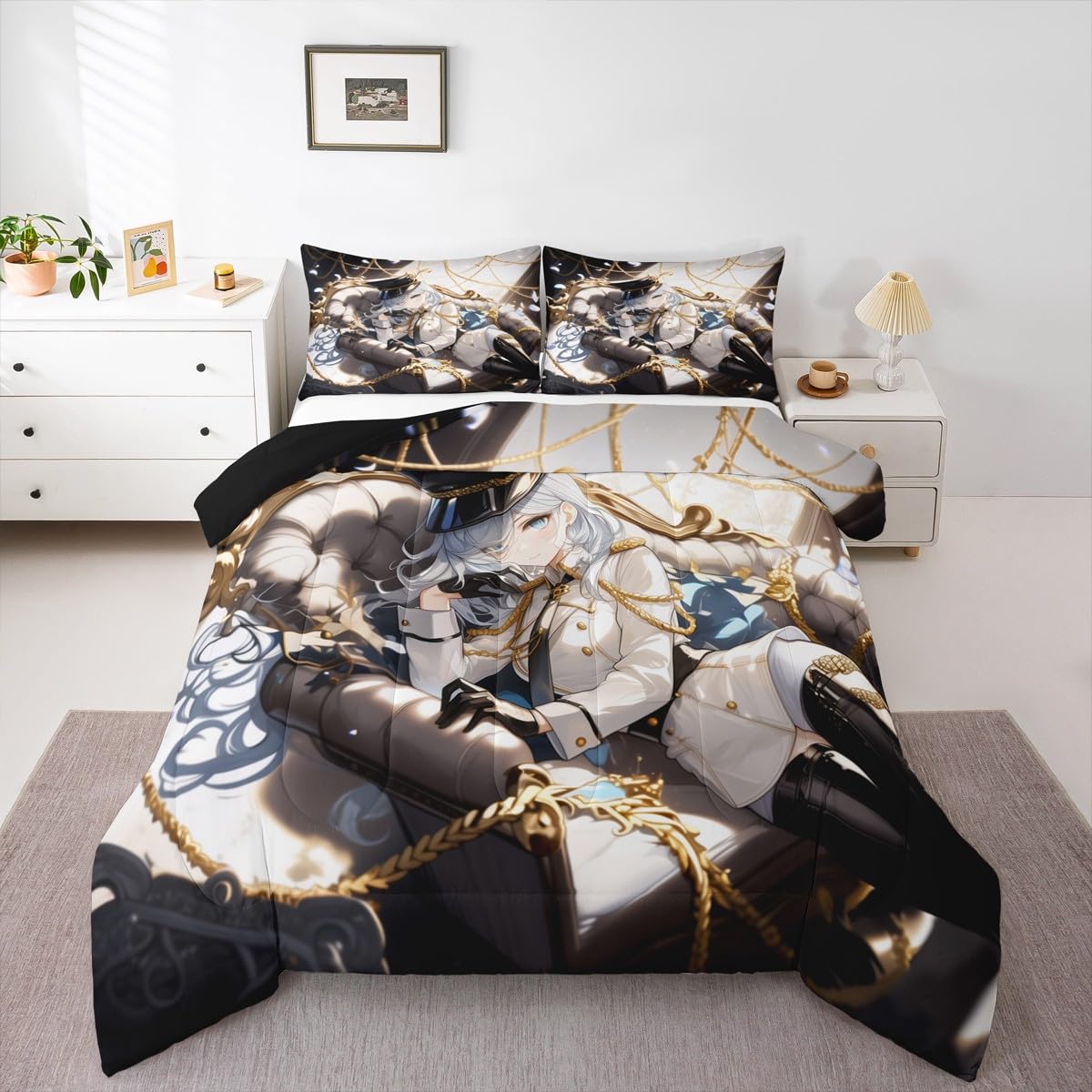 Erosebridal 3D Anime Uniform Girl King Size Comforter Sets,Japanese Style Cartoon Bedding for Boys Girls Teen Cute Kawaii Room Decor, Sailor Suit Duvet Set Anime Cyber Retrofuturism Homebody Quilt