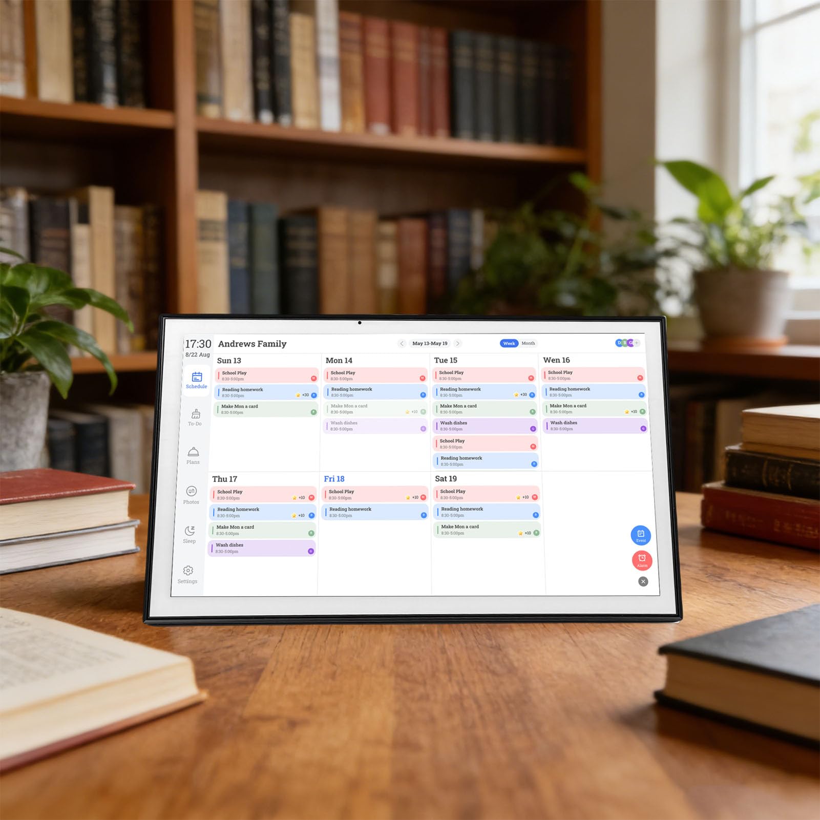 21,5-Zoll-Digitalkalender, Intelligenter Familienplaner mit Touchscreen und Täglichen Wochenansichten für den Heimgebrauch (EU-Stecker 100–240 V)