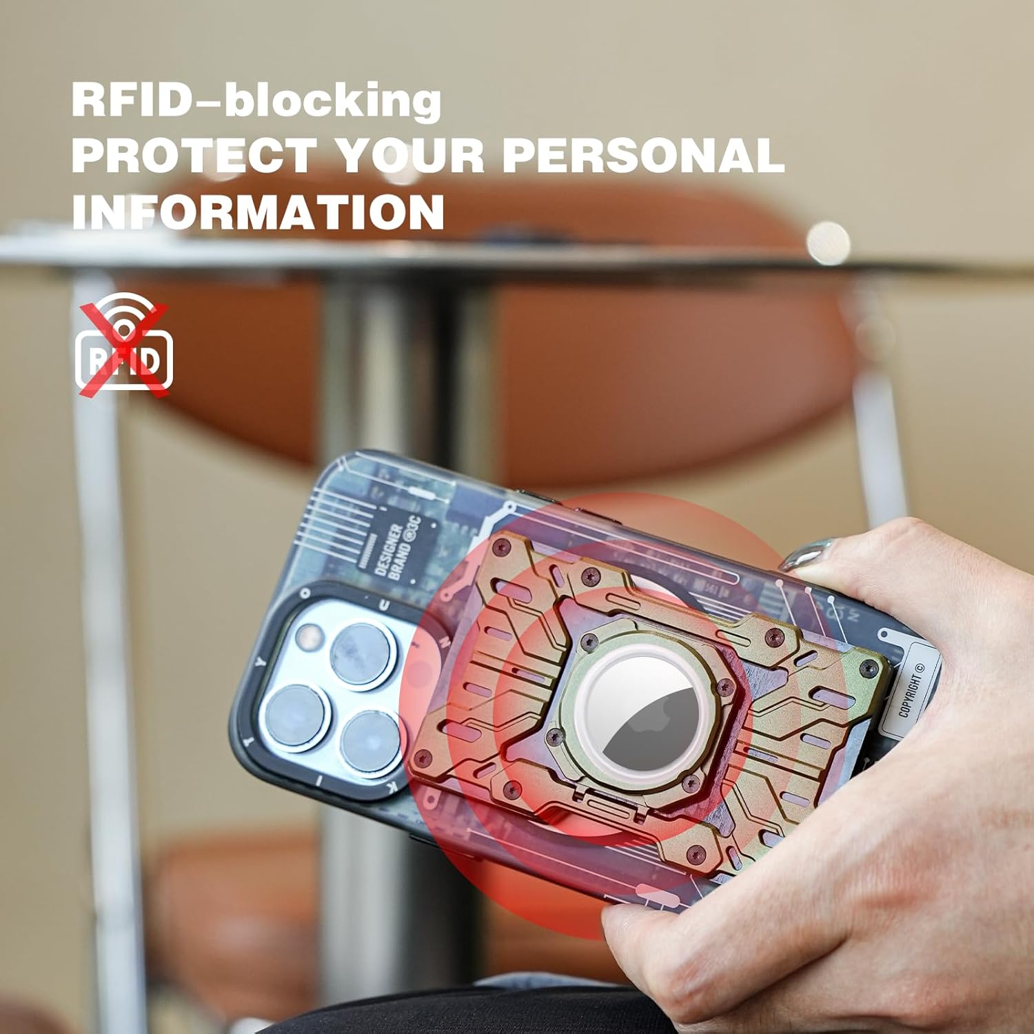 AirTag Wallet for Men – Slim Minimalist Metal Wallet with Carbon Fiber, RFID-Blocking Credit Card Holder, Magnetic Wallet & Built-in Phone Stand, Front Pocket Wallet Green - Image 5