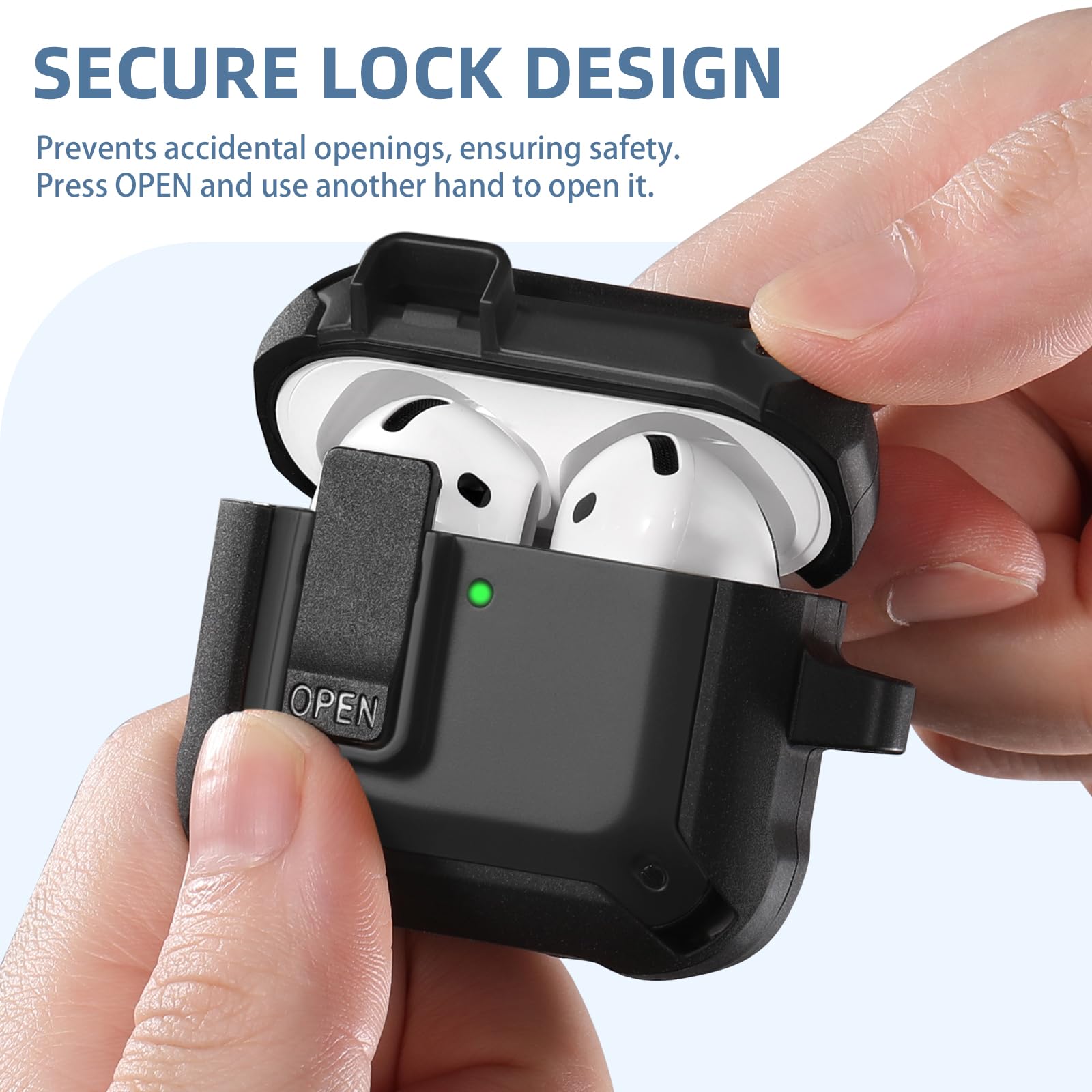 Charlam for AirPods 4 Case, Full Drop Protection with Secure Lock Design for Apple AirPods 4 Case Cover with Cleaning Kit & Keychain, Shockproof AirPods 4th Generation(2024) for Men Women, Black