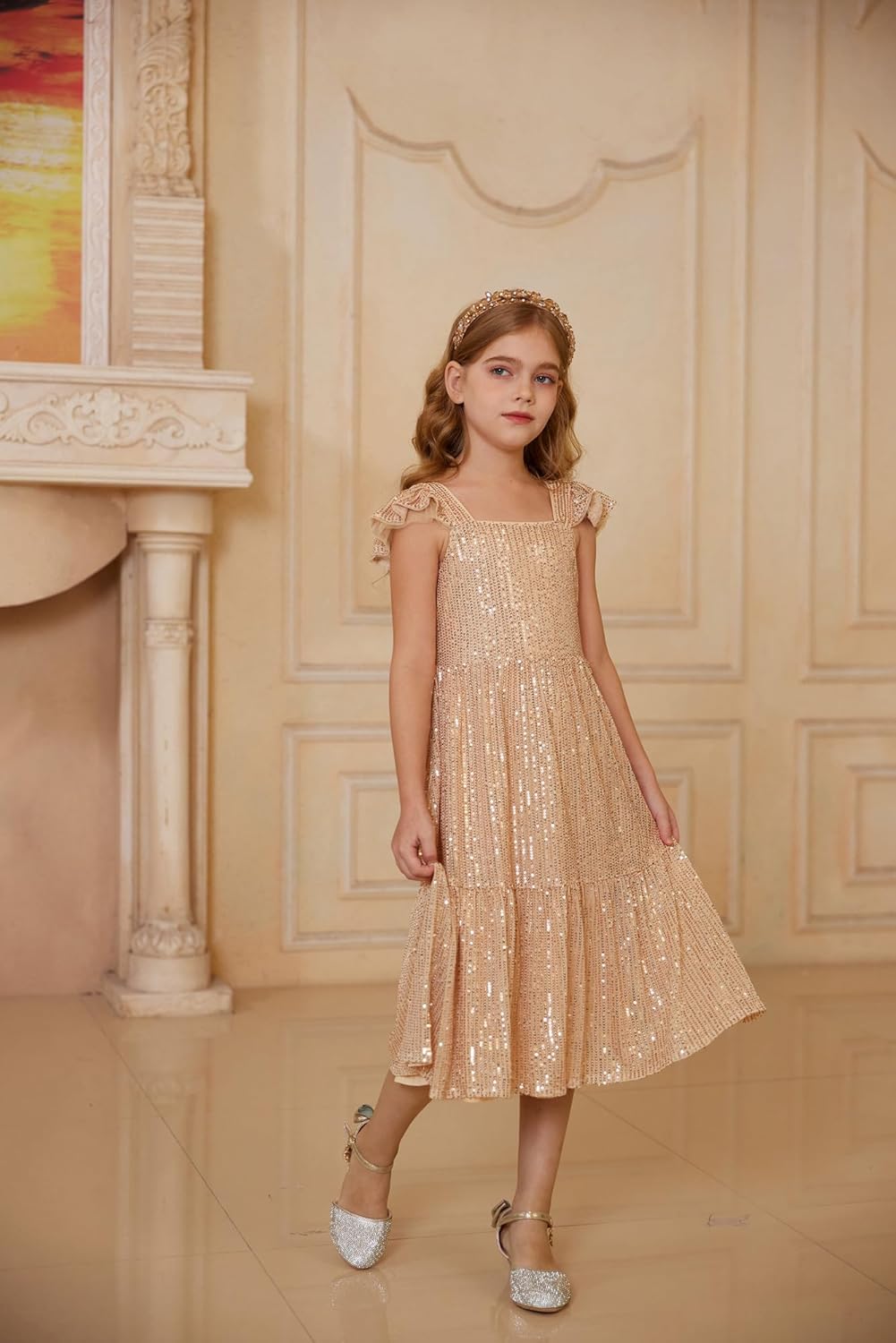 GRACE KARIN Girls Sequin Dress Flutter Sleeve A-Line Tie Back Sparkly Formal Party Dress for Girl 5-12Y - Image 8