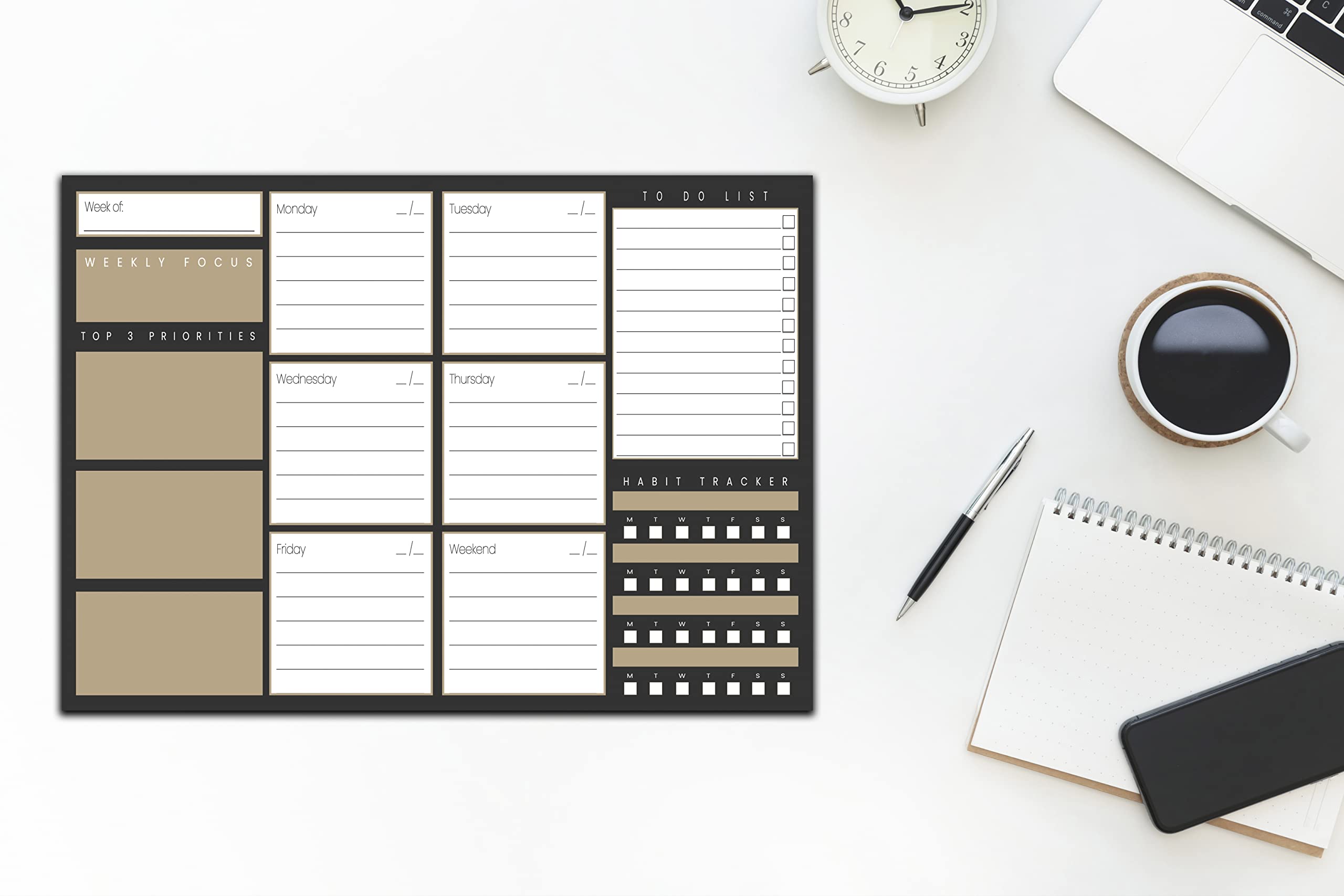 Weekly Planner Pad - A4 Desk Planner with To-Do List, Dark Grey - Image 3