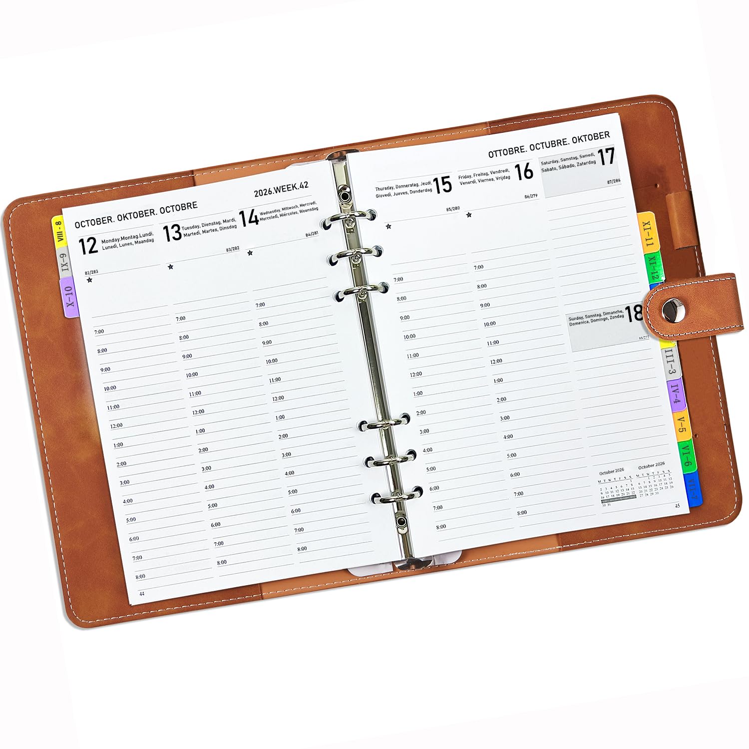 2026 2027 Diary A5 Week to View Refillable, Aug 2026-Jul 2027, Weekly Monthly Planner Organiser with Tabs, Notes, Contact, PU Softcover, Week on 2 Pages Vertical Layout(7-20), Academic Year 2026/27