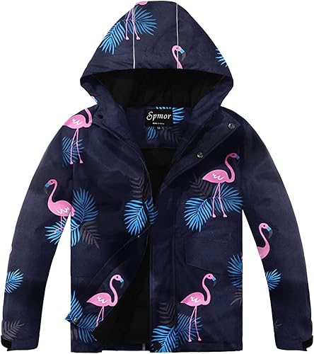Spmor Chaqueta de esquí impermeable con capucha para niños y niñas, abrigo de snowboard resistente al viento para invierno y nieve