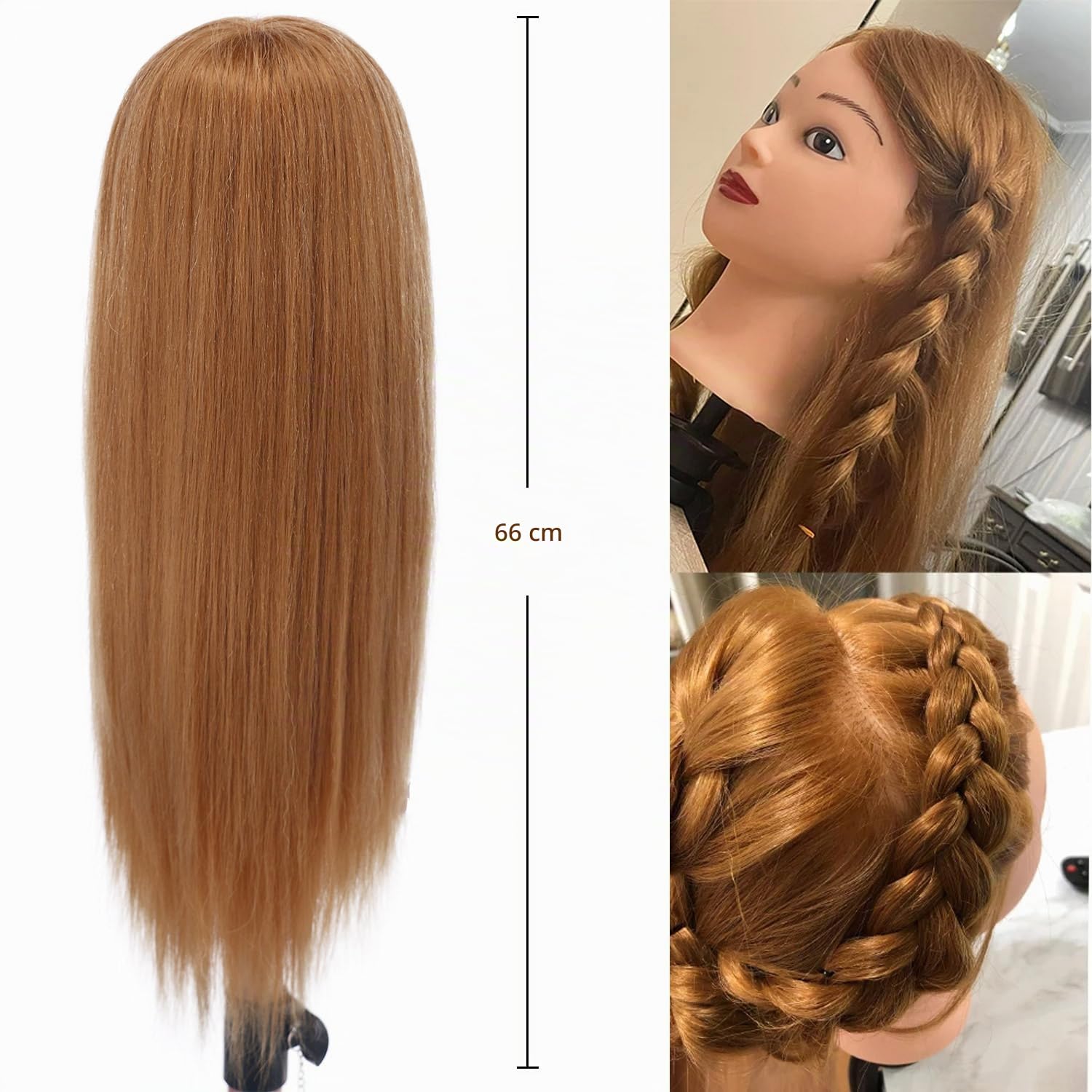 Testa manichino capelli umani 80% veri 66-71 cm Marrone chiaro per parrucchieri