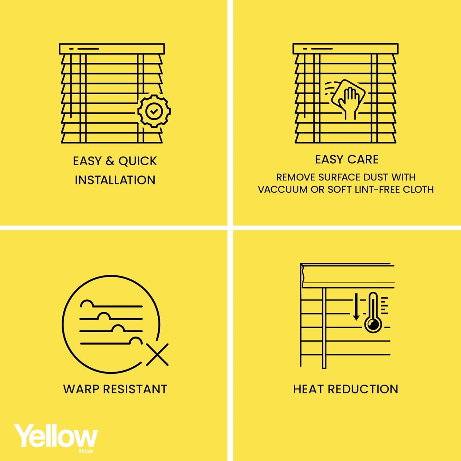 2" Cordless Faux Wood Blinds, Blackout Wooden Blinds for Indoor Windows with No-Hole Slats, New White, 32.5" W x 64" H by YELLOW BLINDS