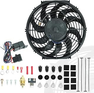 BLACKHORSE-RACING 12" Universal Electric Radiator Cooling Fans + Thermostat Relay & Mount Kit