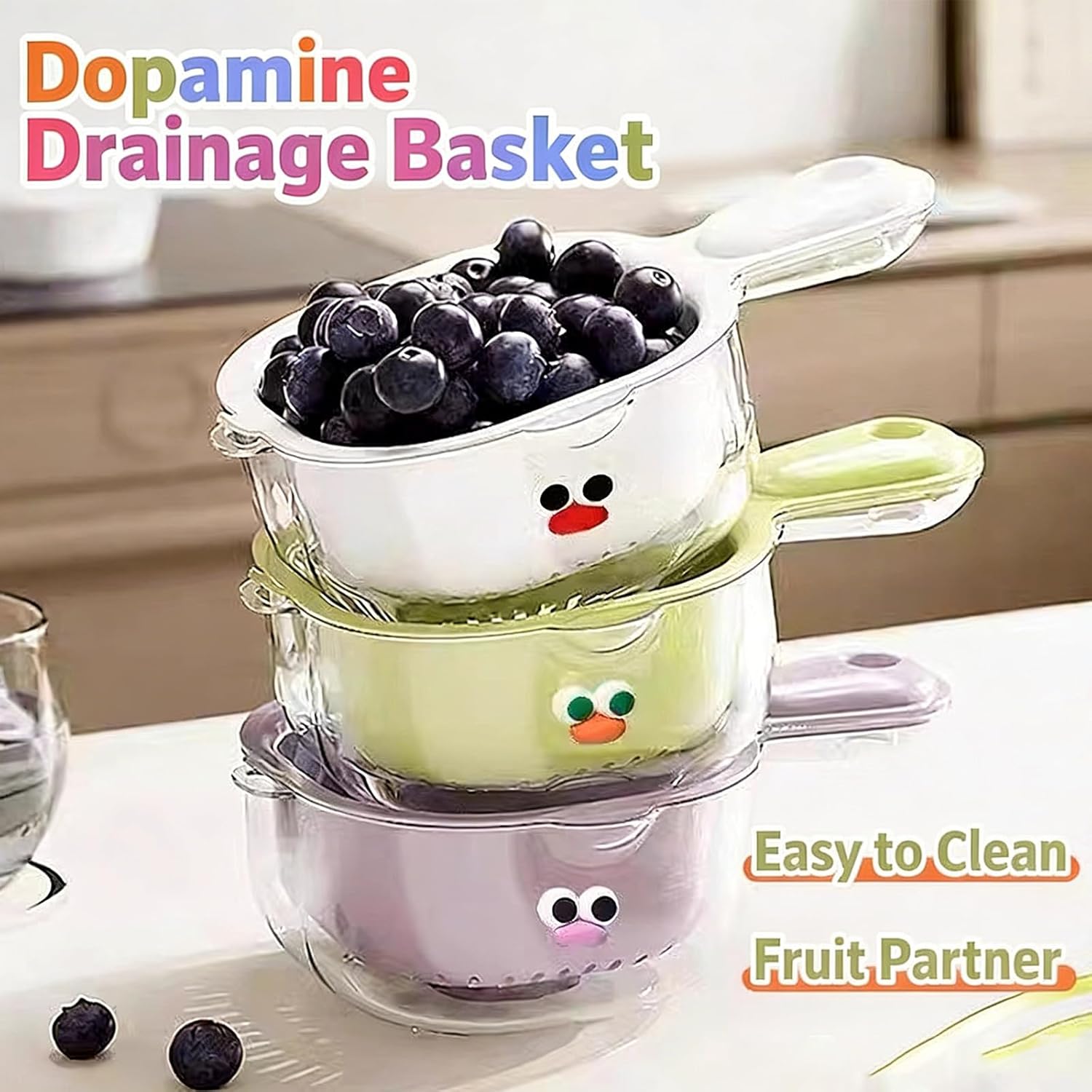 Multipurpose Kitchen Tool Combining Bowl and Strainer with Easily Grip Handle Suitable for Space Saving Storage Colander